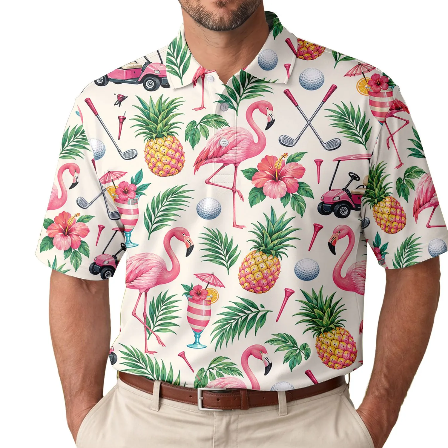 Flamingo Pineapple Golf Getaway for Summer Vacations and Sunny Resort Weekend Days Men's Polo Shirt - 1