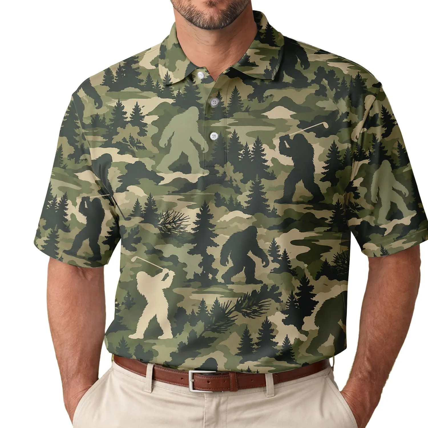 Bigfoot Golf Camo for Fairway Fun, Outdoor Adventure, and Weekend Golfers Men Women Men's Polo Shirt - 1