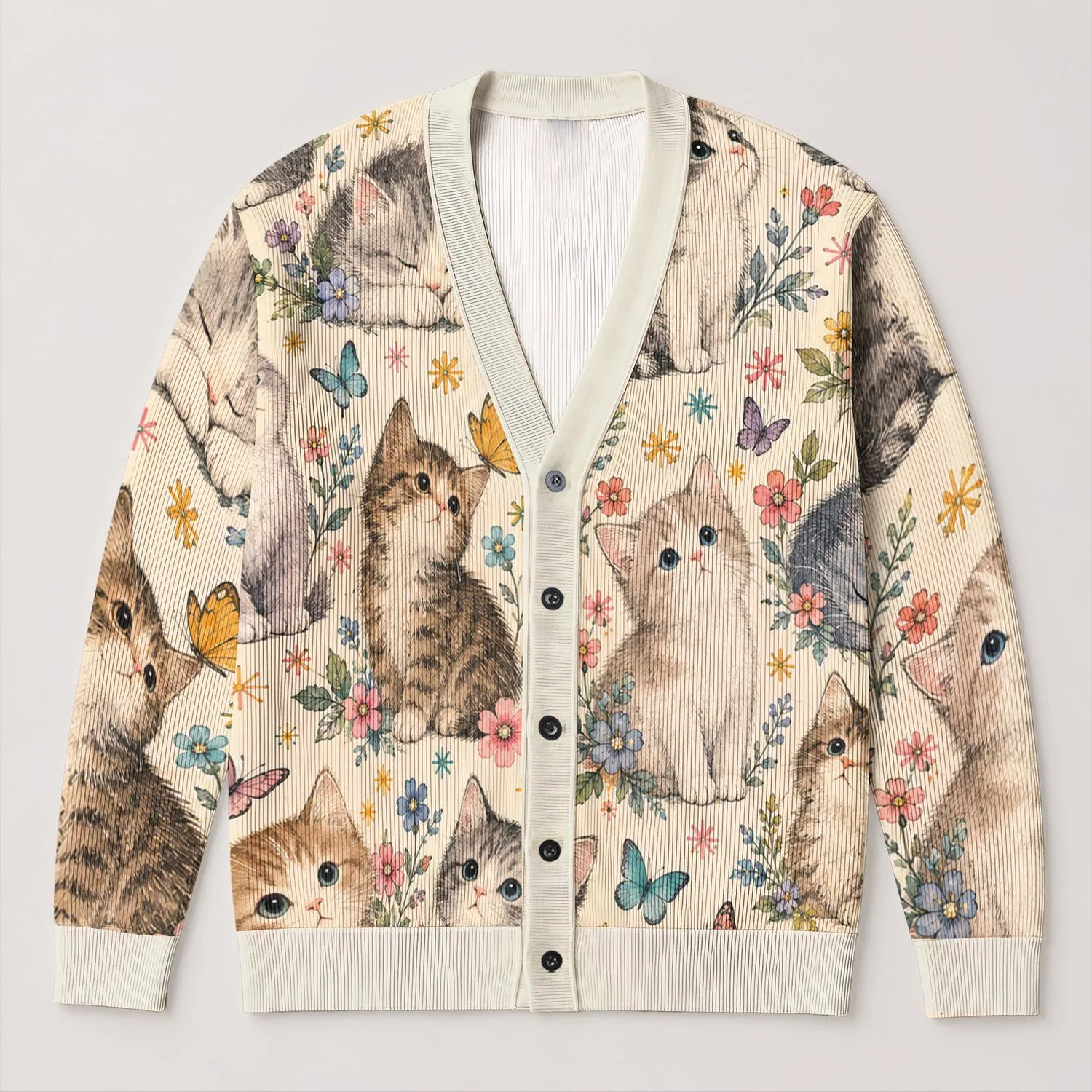 Whimsical Cat Collage for Cozy Everyday Layering and Casual Weekends, Women’s Style All-over Print Knitted Cardigan - 1