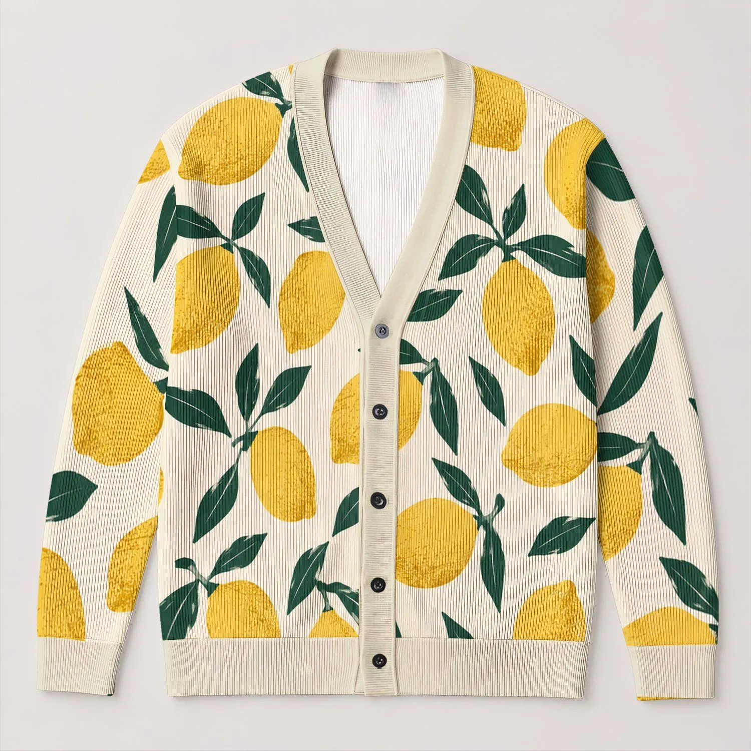 Retro Lemon Motifs for Sunny Everyday Layering and Casual Garden Style for Women All-over Print Knitted Cardigan - 1