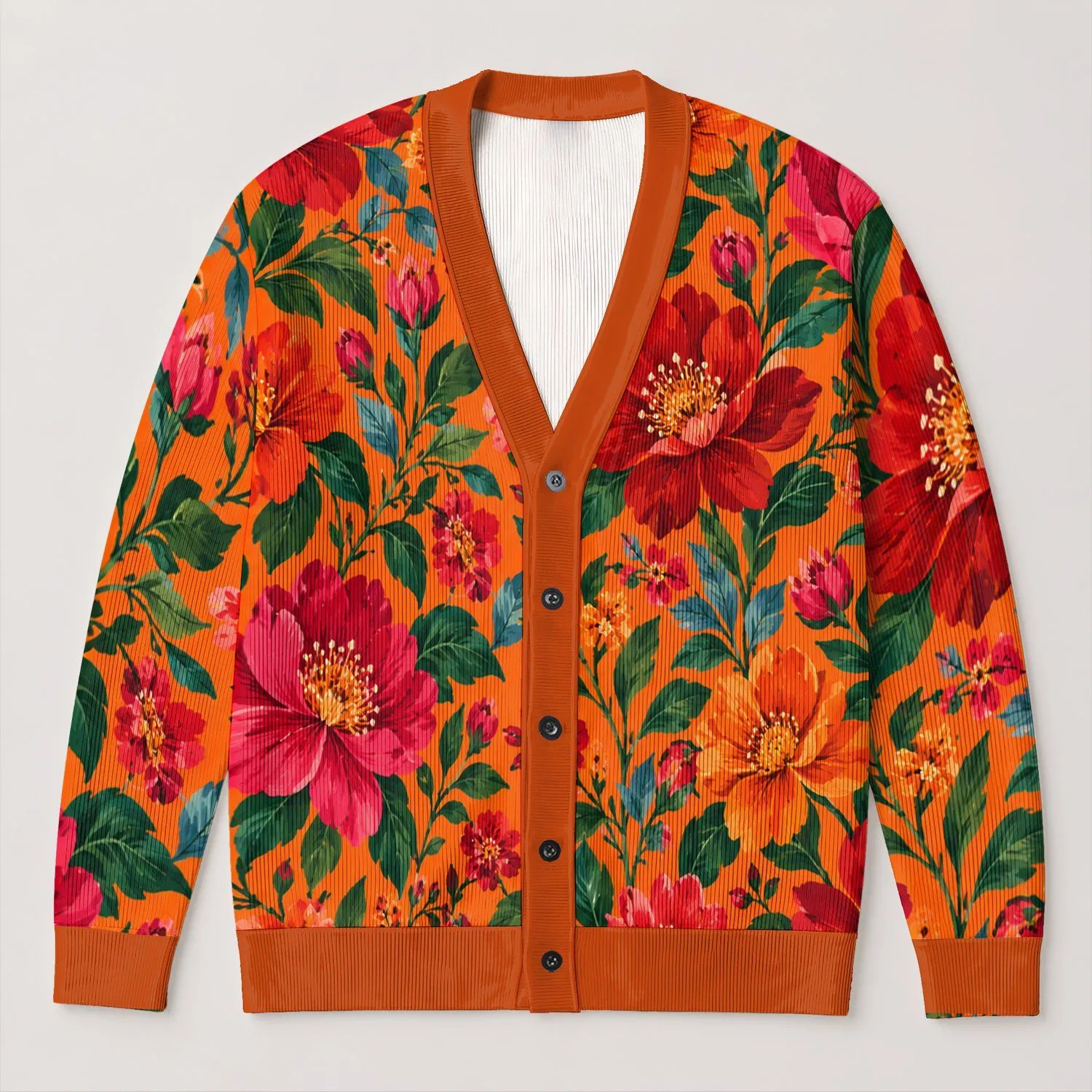 Vibrant Garden Blooms for Carnival Celebrations and Colorful Everyday Layering Style All-over Print Knitted Cardigan - 1