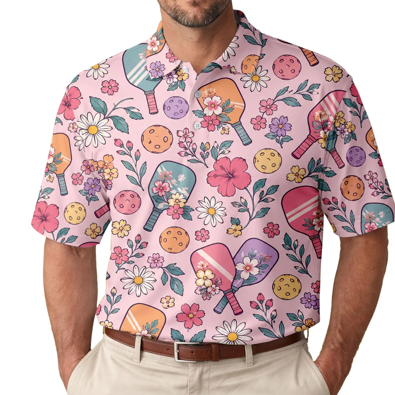 Floral Pickleball Paddles for Sunny Court Days and Team Matches for Women Athletes Men's Polo Shirt - 1
