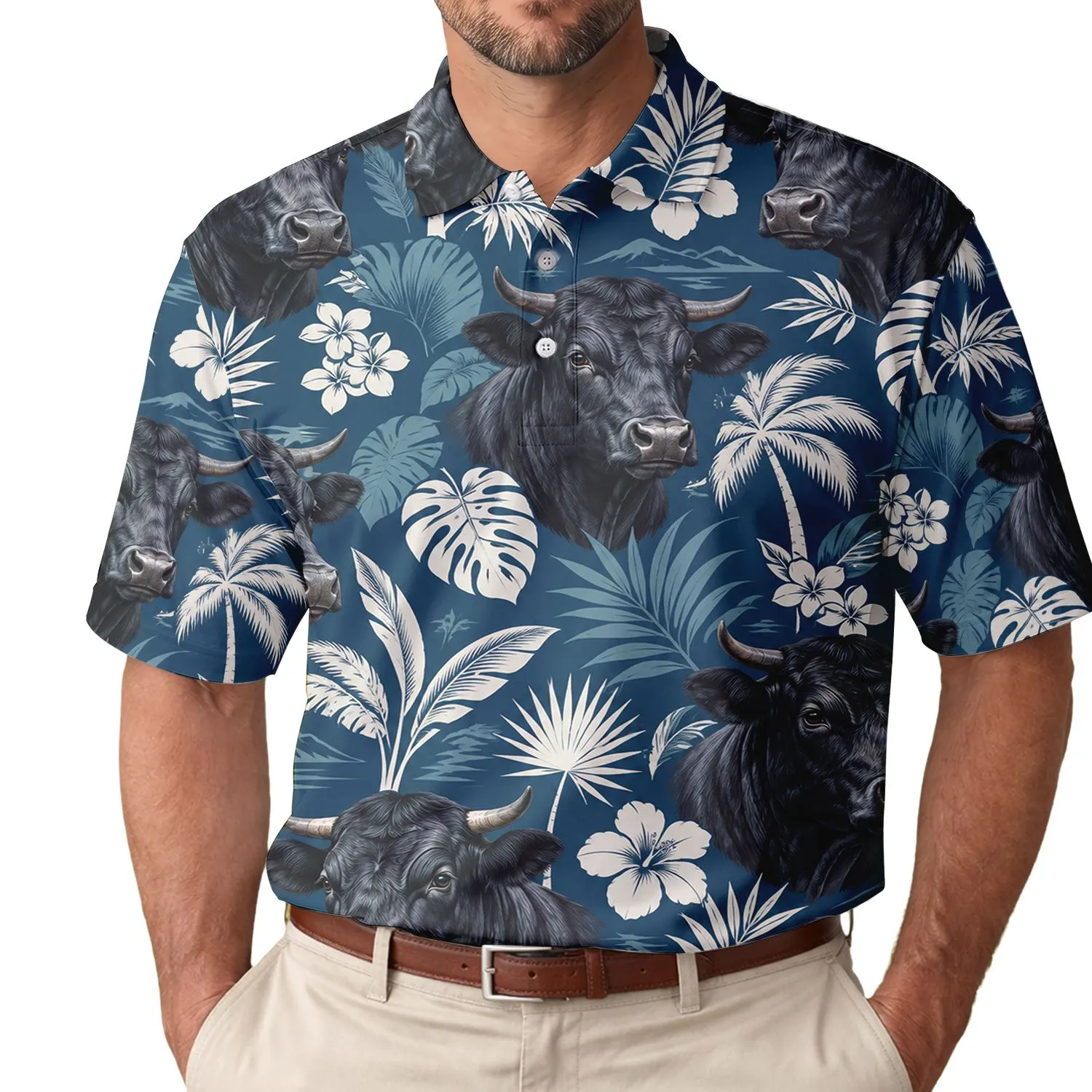 Angus Cow Tropical Garden Style For Golf Days, Country Golf, And Summer Outdoor Living Men's Polo Shirt - 1