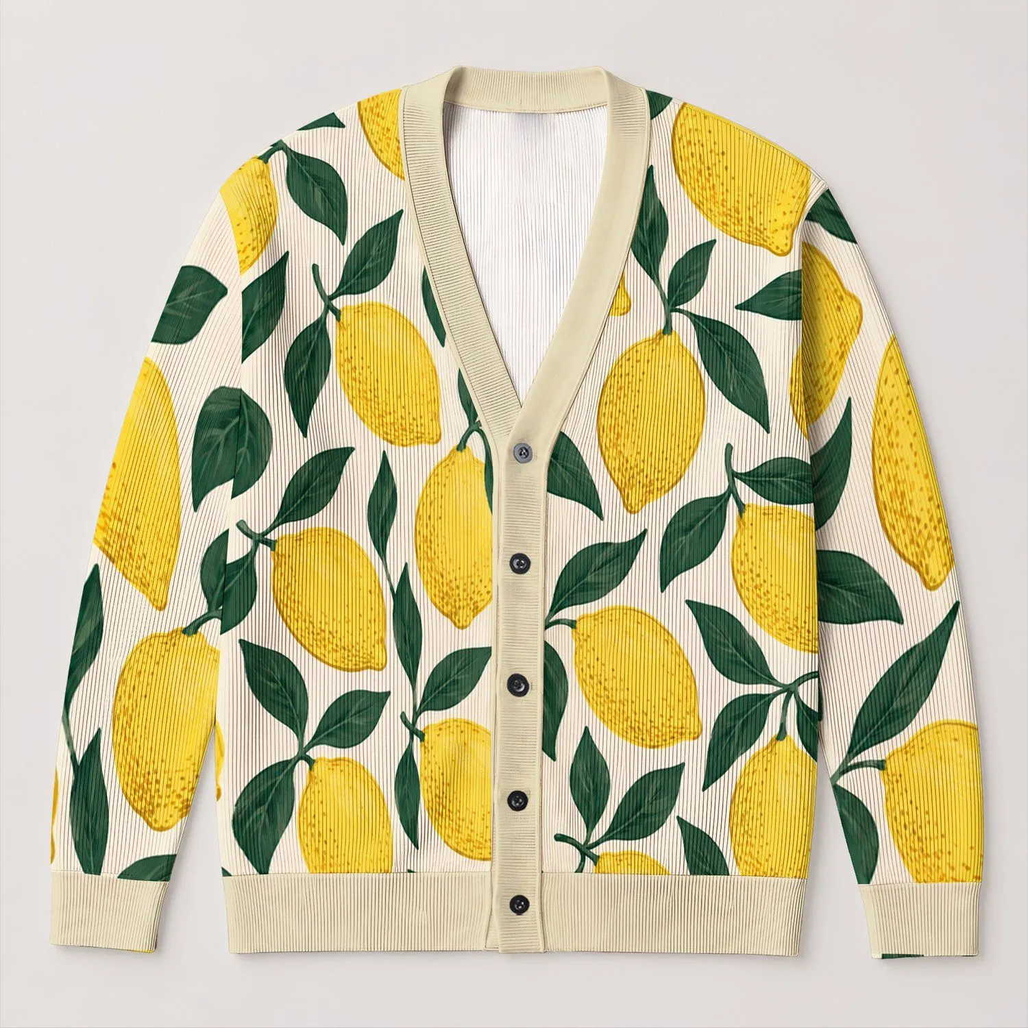 Lemon Motif Everyday Layering Style for Relaxed Casual Outfits for Women and Teens All-over Print Knitted Cardigan - 1
