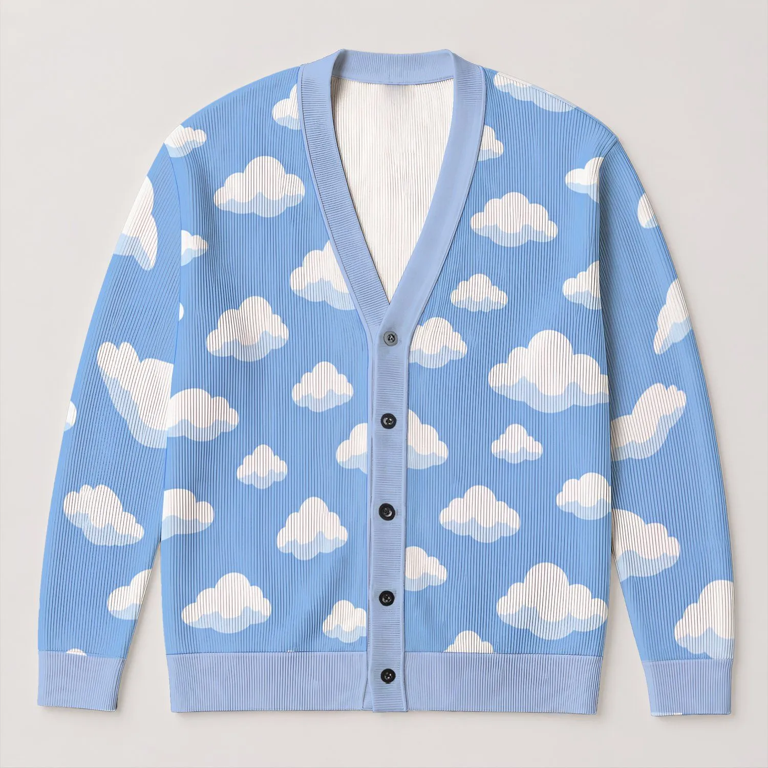 Soft Blue Cloud Motifs for Cozy Autumn Layering and Cute Everyday Style for Women All-over Print Knitted Cardigan - 1