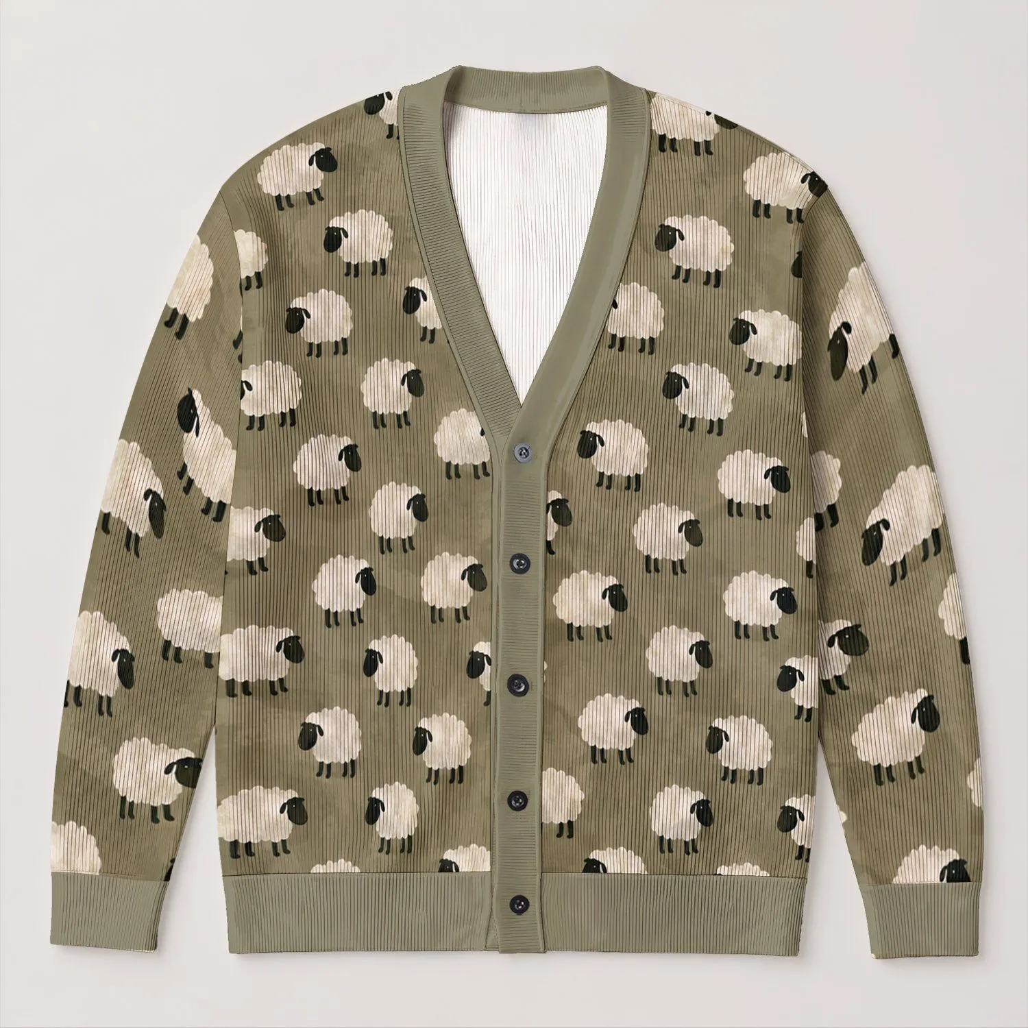 White Sheep Motif Cozy Layers for Casual Autumn Outfits, Rustic Country Style for Women All-over Print Knitted Cardigan - 1