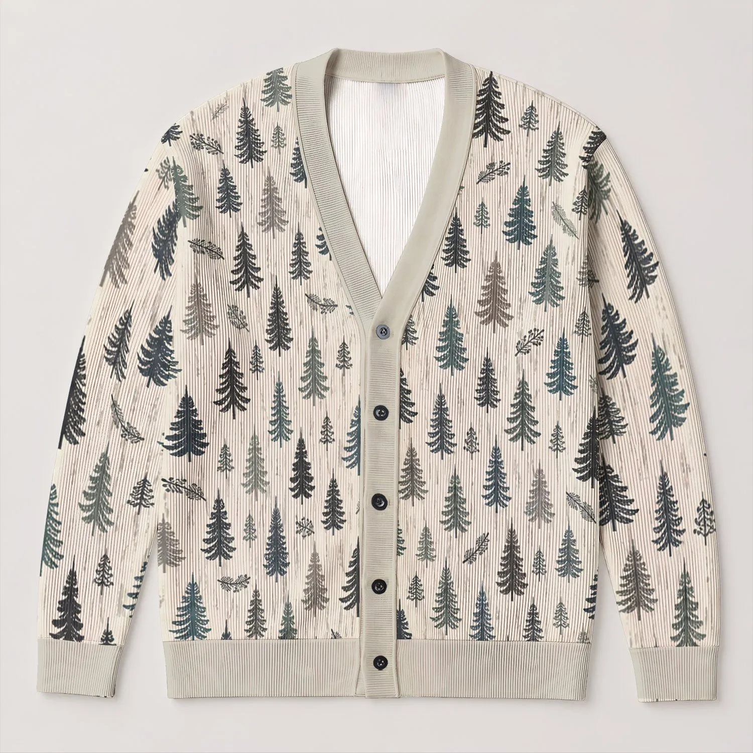 Evergreen Woodland Trees for Cozy Everyday Layering and Relaxed Weekend Cabin Style All-over Print Knitted Cardigan - 1