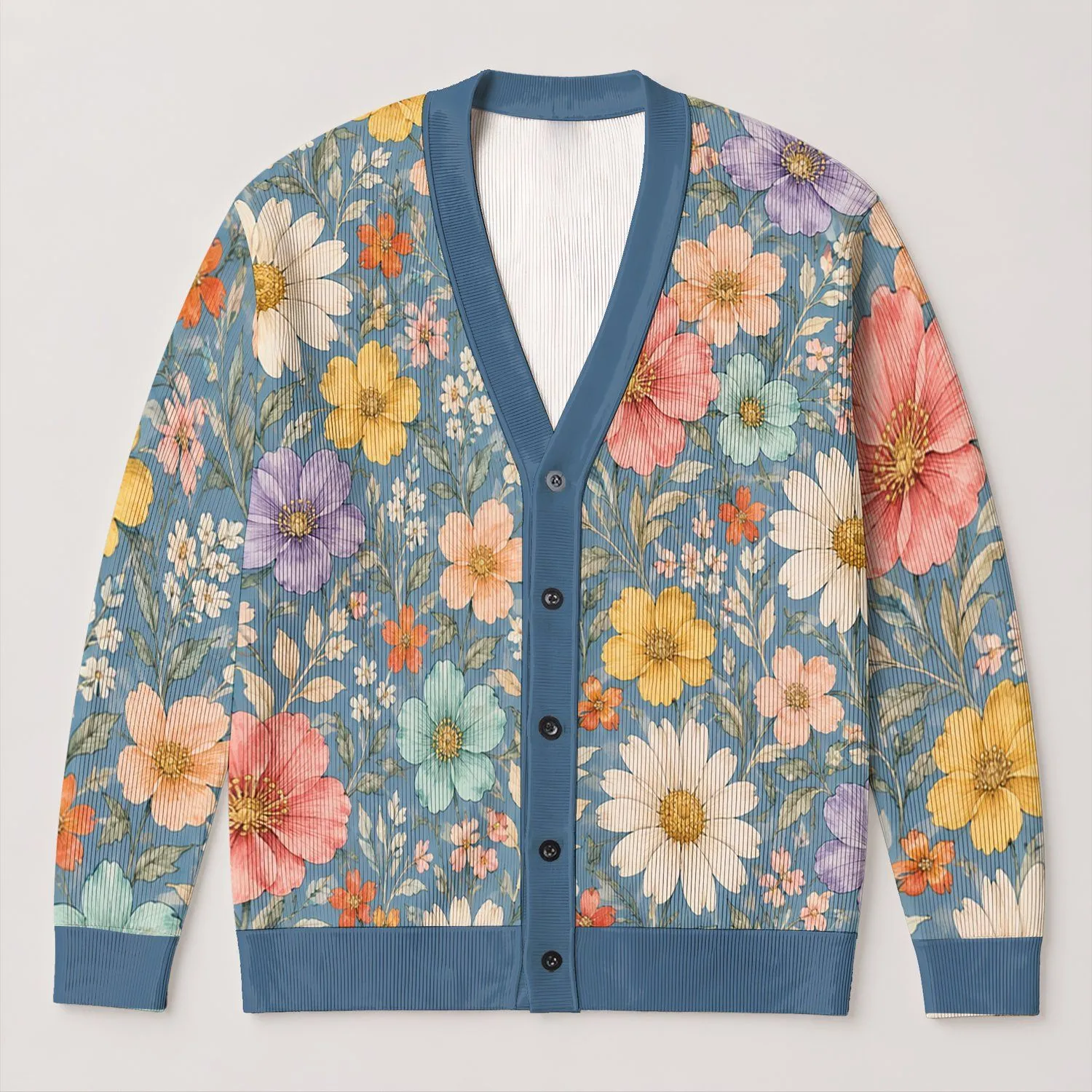 Colorful Daisy Blooms for Spring Layering and Everyday Wear, Cheerful Style for Women All-over Print Knitted Cardigan - 1