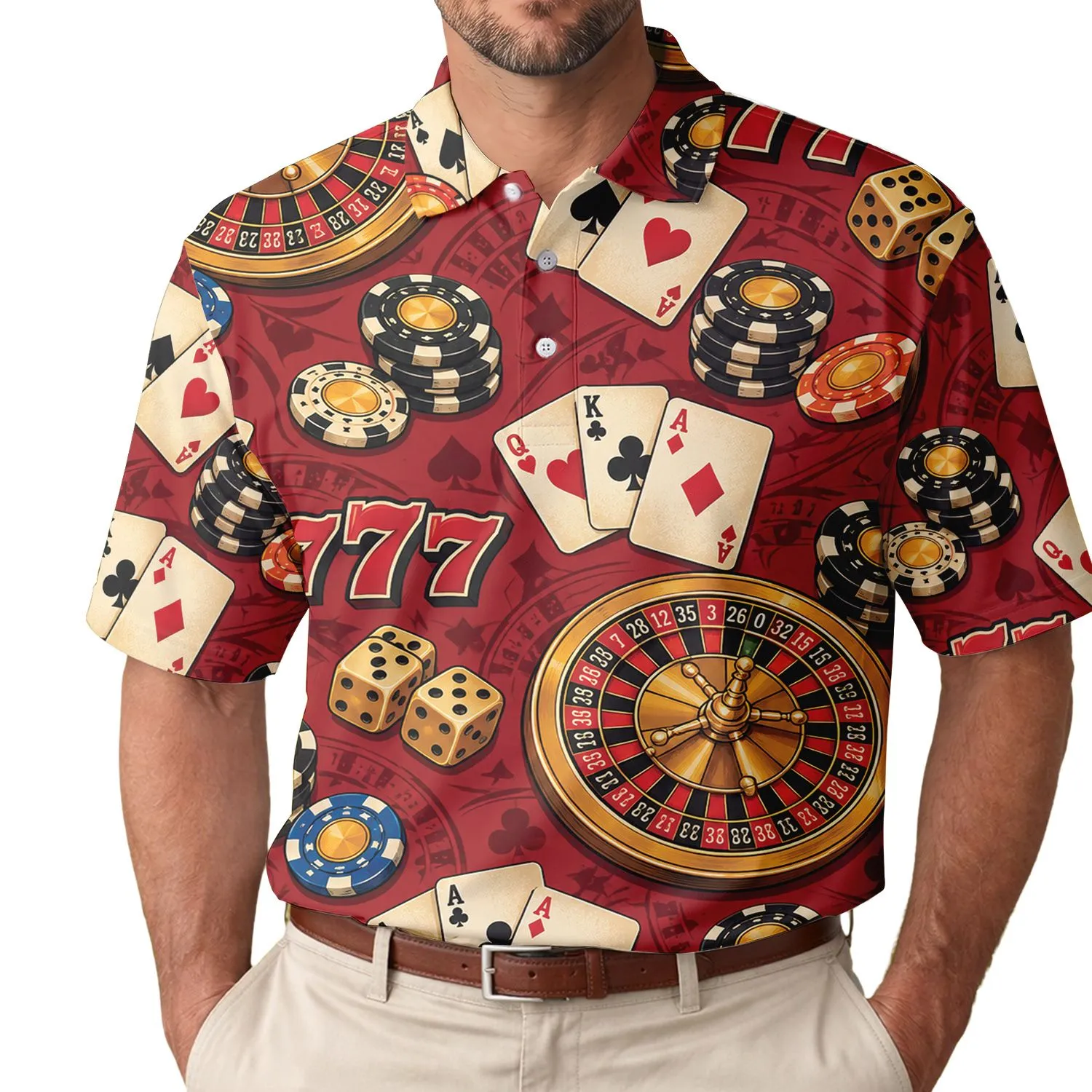 Casino Roulette Cards and Lucky Dice for Vegas Nights and Game Room Style Lovers Men's Polo Shirt - 1