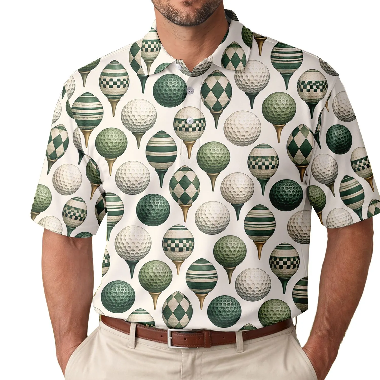 Green Golf Ball Motif for Country Club Days, Summer Fairways, and Weekend Rounds Men's Polo Shirt - 1