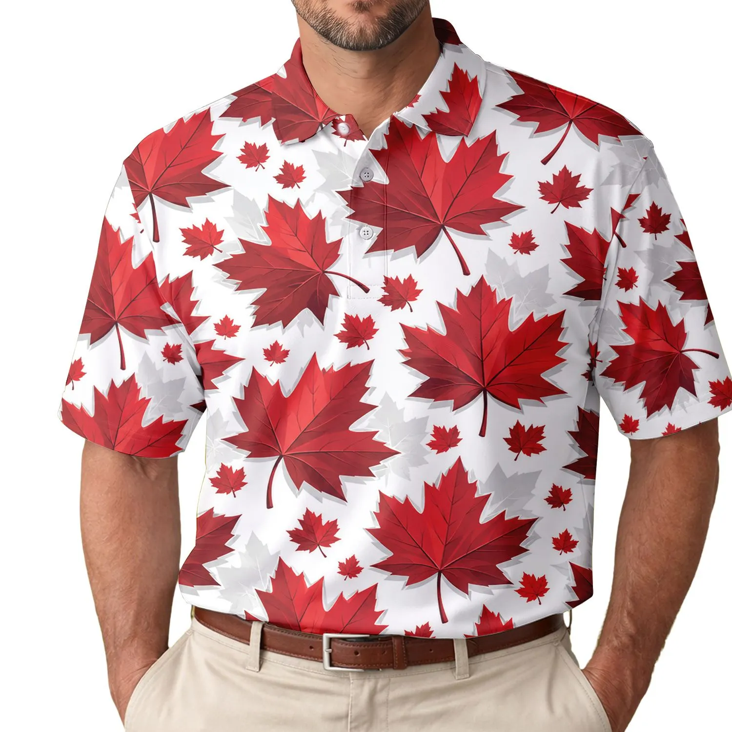 Red Maple Leaves for Canada Day Celebrations and Outdoor Golf Style for Canadians Men's Polo Shirt - 1