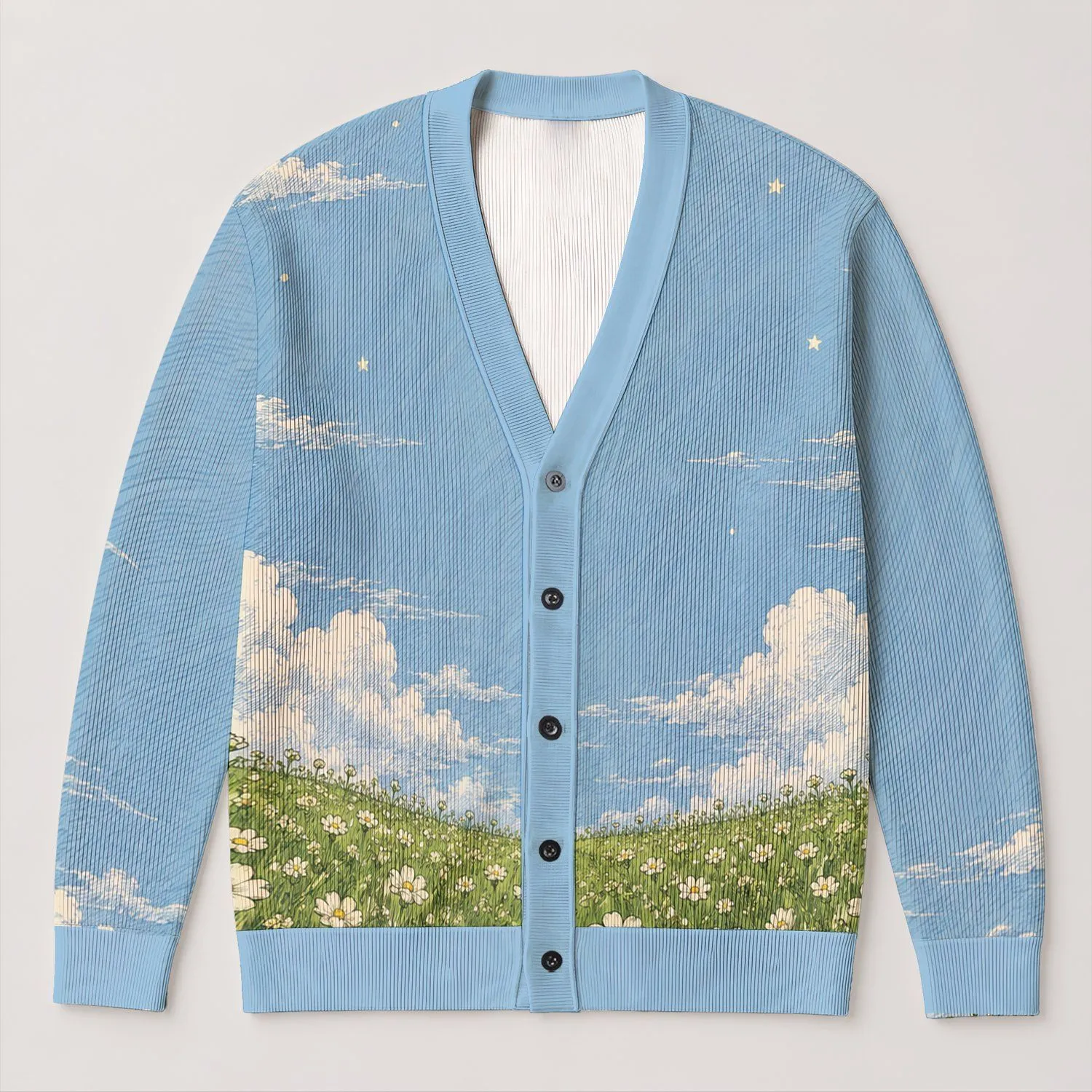 Cloud Meadow Moonlight Floral Scene For Relaxed Layering Women's Everyday Casual Style All-over Print Knitted Cardigan - 1