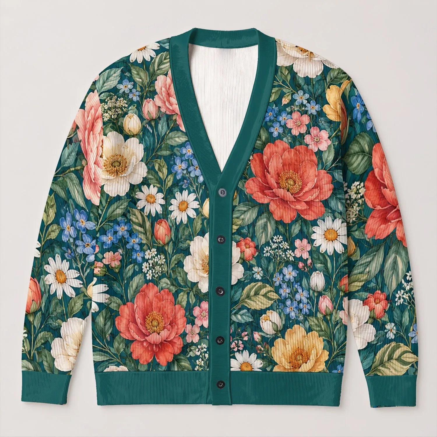 Botanical Floral Blooms for Relaxed Autumn Layering and Everyday Women's Weekend Style All-over Print Knitted Cardigan - 1