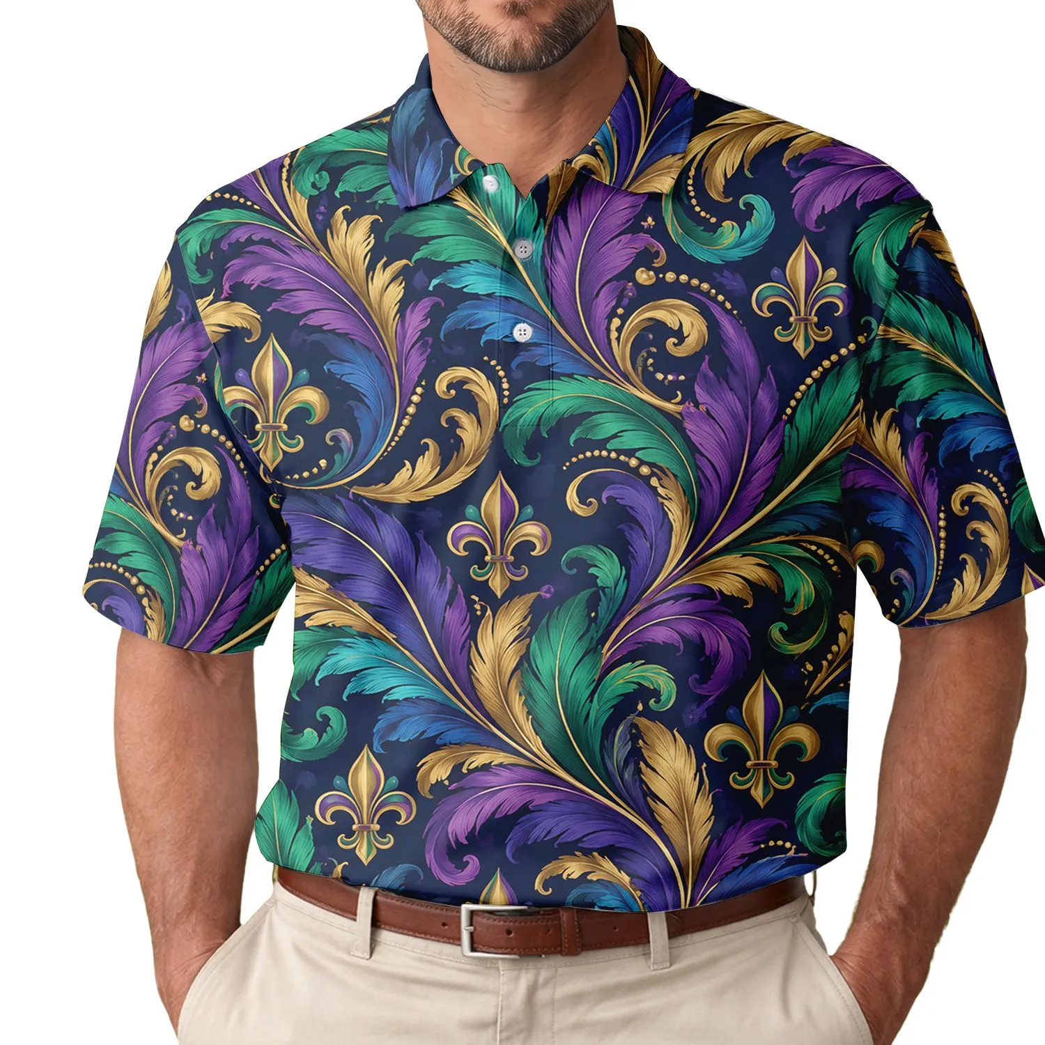 Mardi Gras Feather Fleur De Lis Celebration Style For Carnival Nights And Festivals Men's Polo Shirt - 1