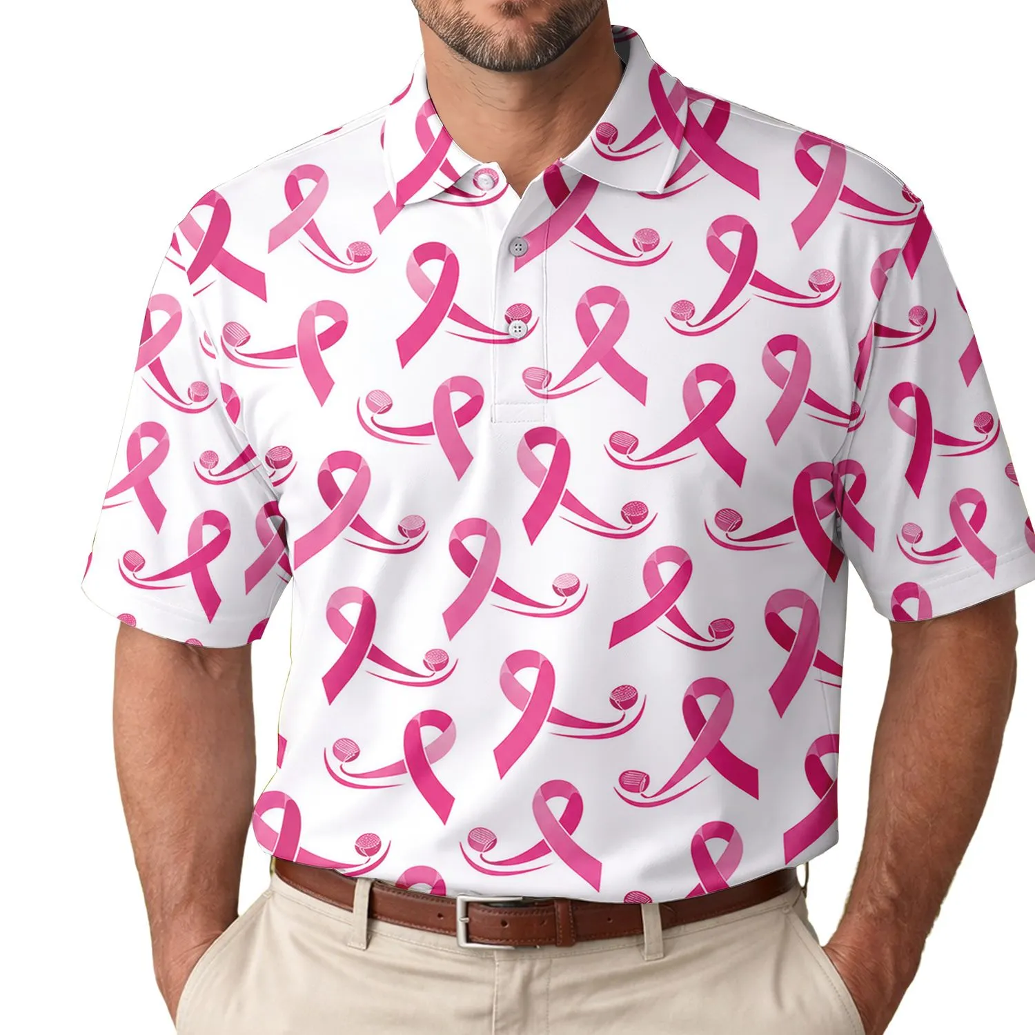 Pink Ribbon Golf Awareness For Charity Tournaments And Women’s Golf Events Gift Men's Polo Shirt - 1