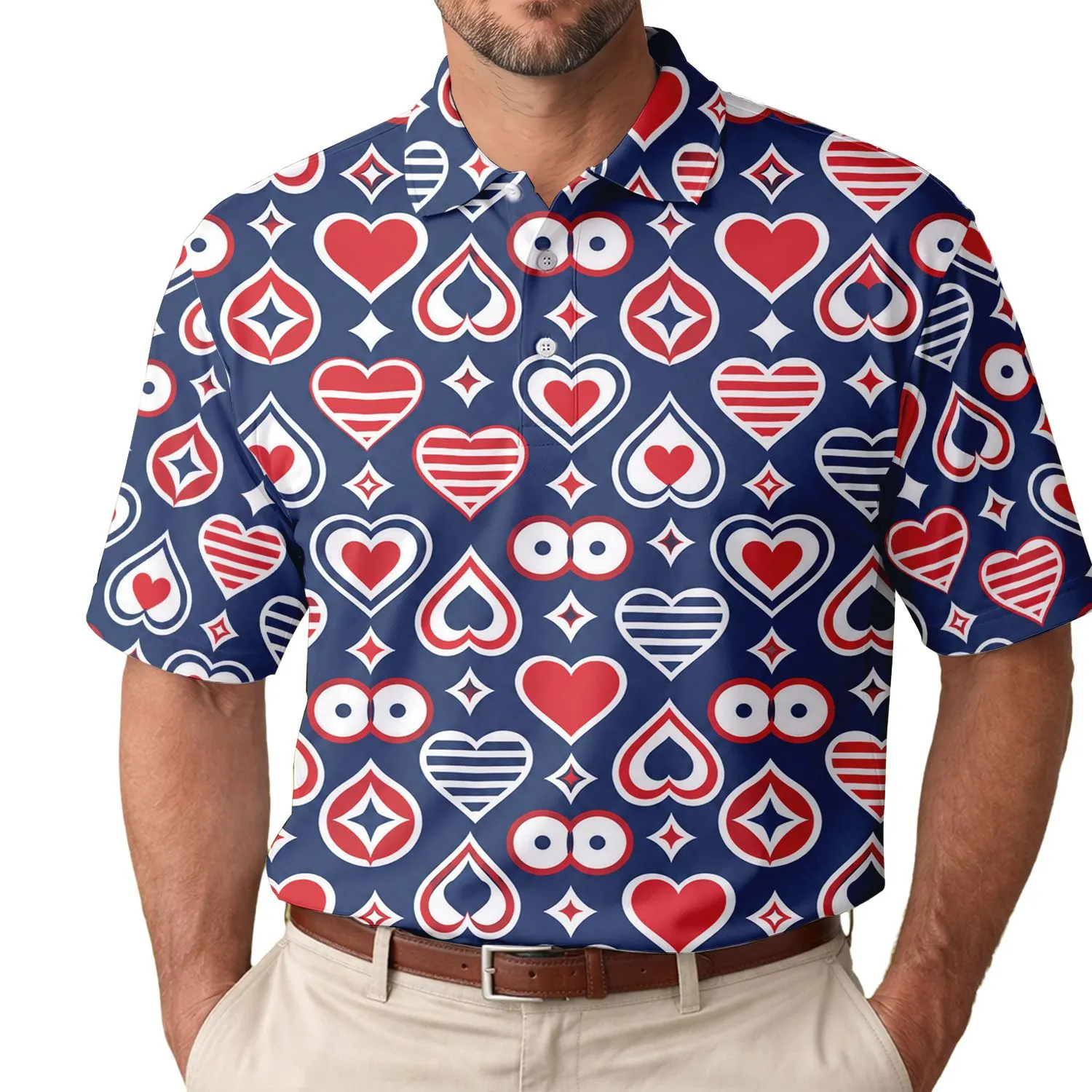 Patriotic Red White Blue Heart Motifs For Memorial Day Veterans And USA Pride Celebrations Men's Polo Shirt - 1