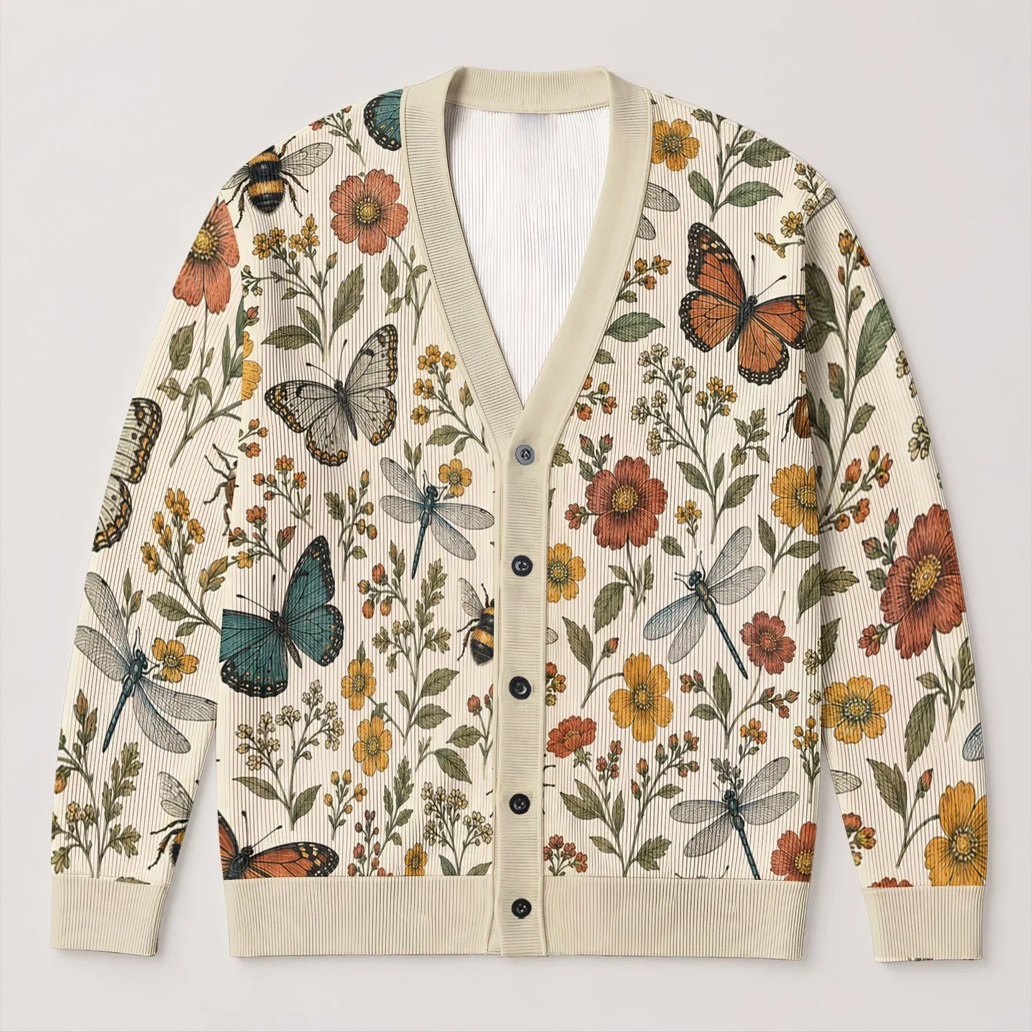Butterflies Bees And Dragonflies For Everyday Layering, Nature Lover Gift Idea For Her All-over Print Knitted Cardigan - 1