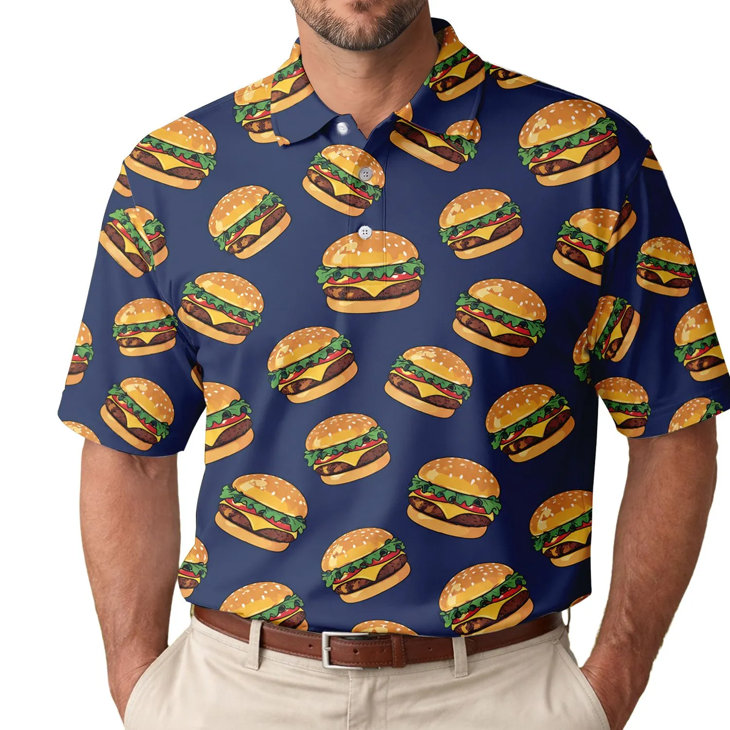 Cheeseburger Motifs for Summer Cookouts and Casual Food-Lover Gatherings for Burger Fans Men's Polo Shirt - 1