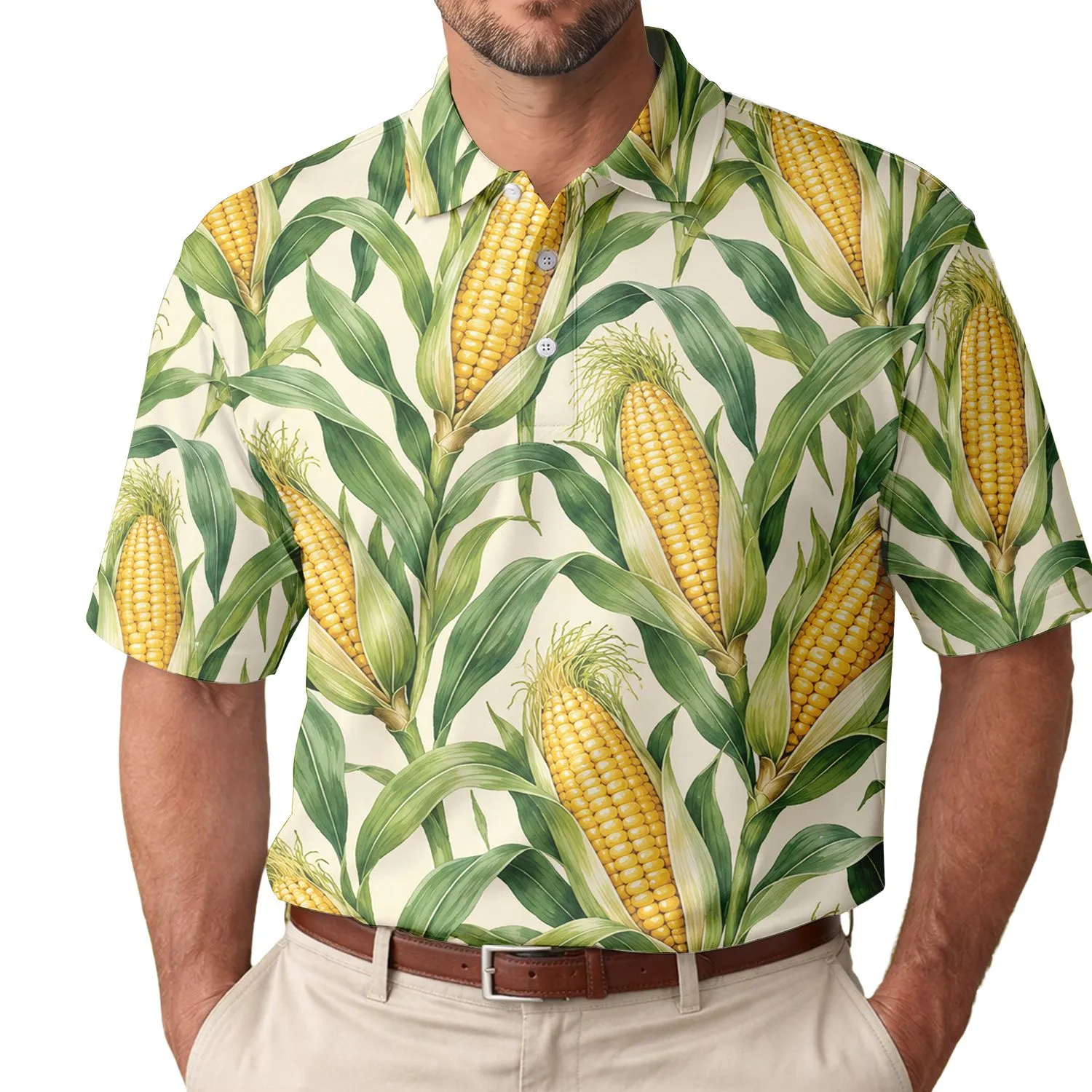 Golden Corn Cob Botanical Motif For Country Club Summer Days And Farmhouse Leisure Men's Polo Shirt - 1