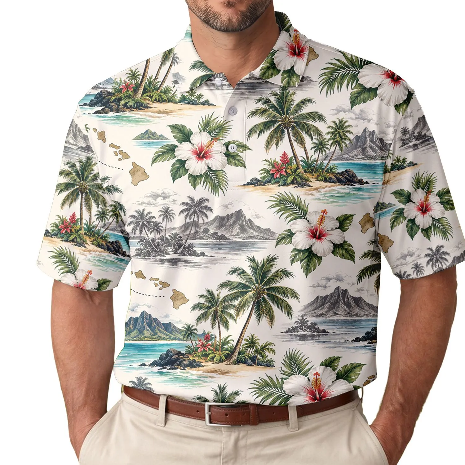 Hawaiian Hibiscus and Palm Islands for Beach Golf Days and Resort Getaways for Women Men's Polo Shirt - 1