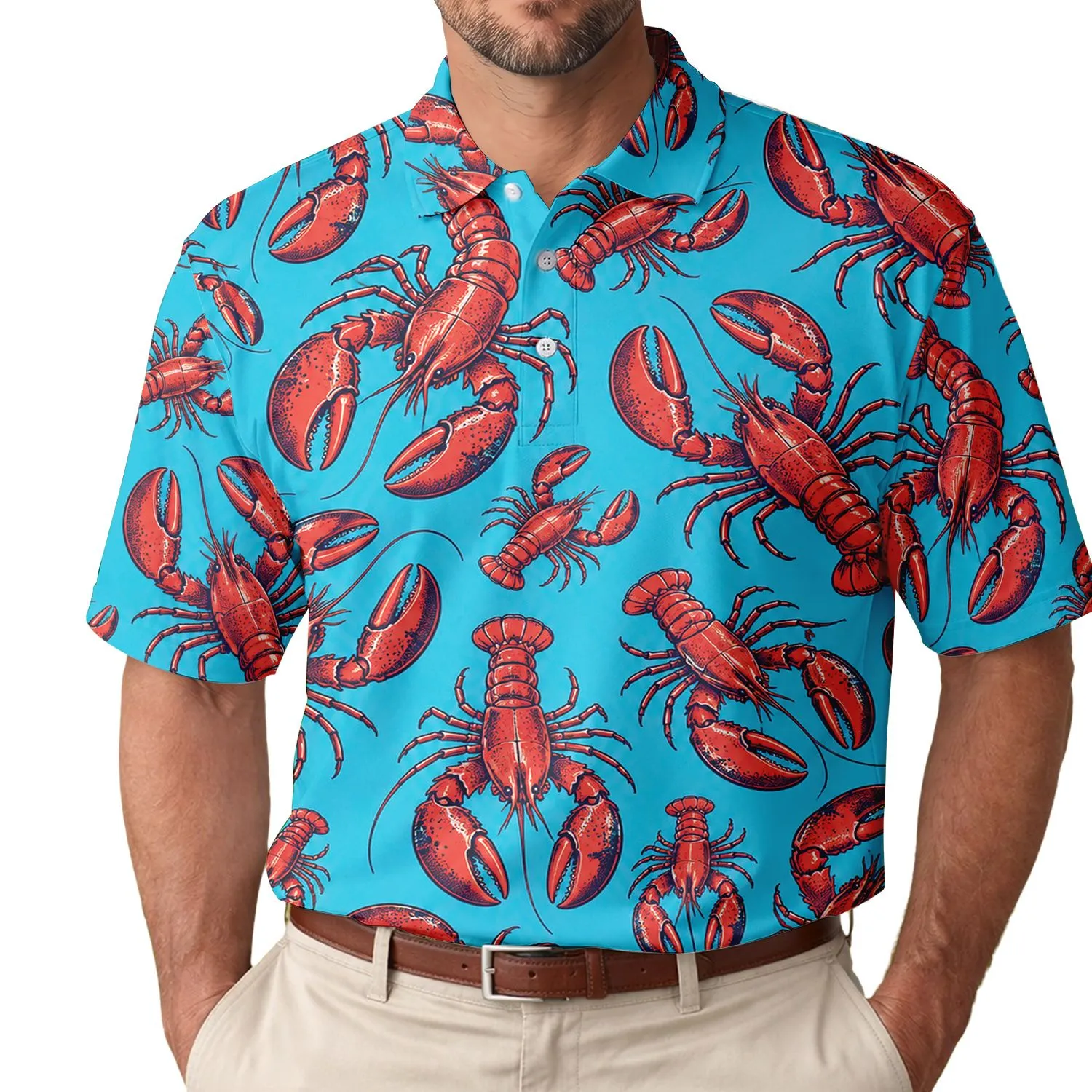 Red Lobster Coastal Motif For Summer Golf And Tennis Outings By The Water Lovers Men's Polo Shirt - 1