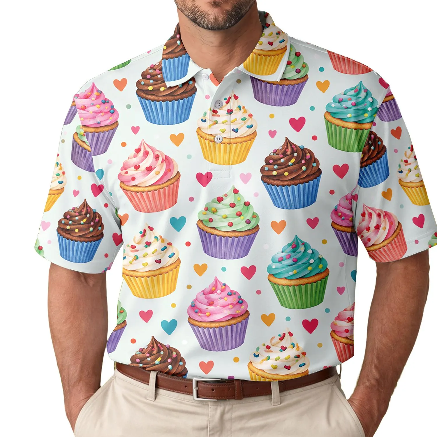 Colorful Cupcake Treats for Golf Days, Tennis Courts, and Summer Fun for Women Players Men's Polo Shirt - 1