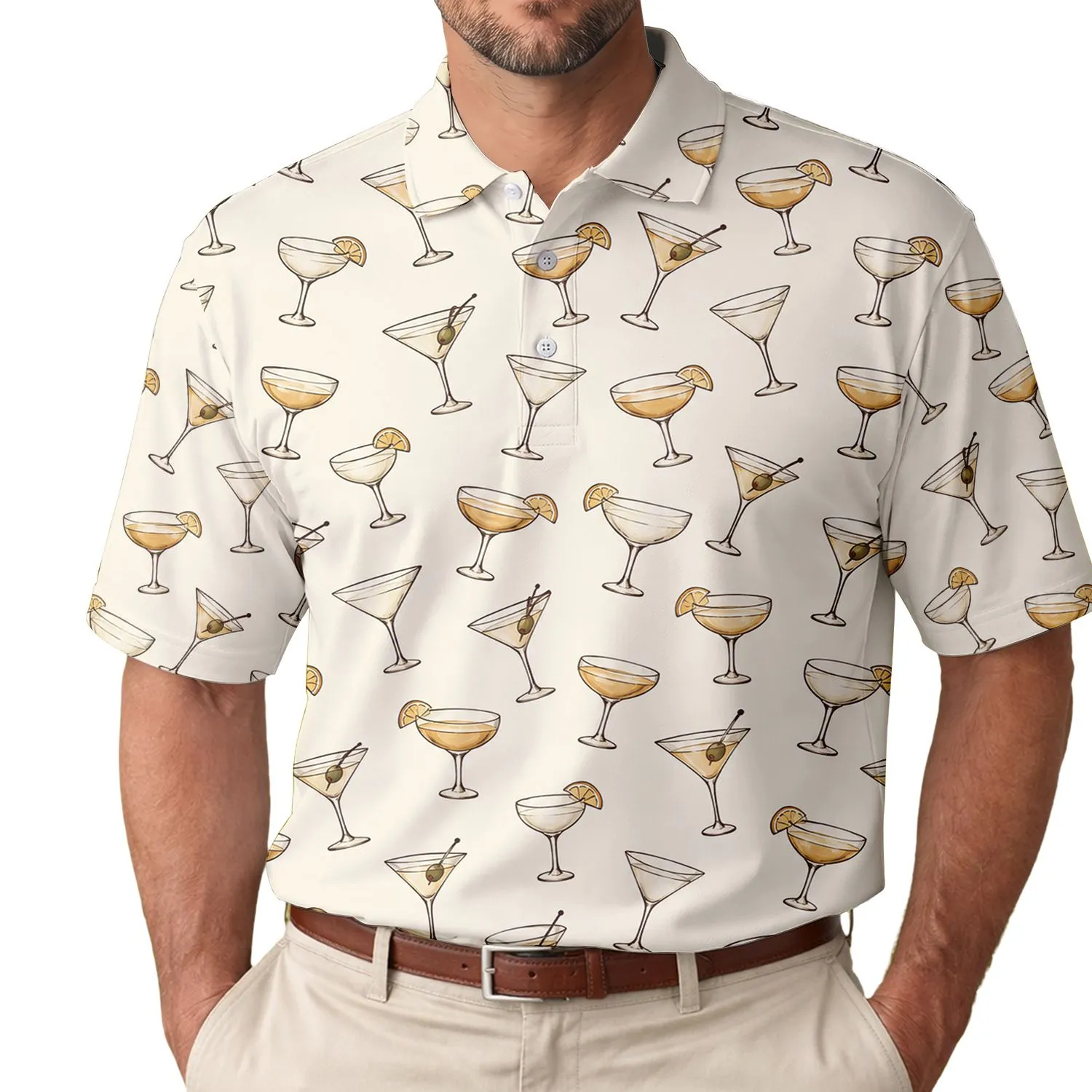 Scattered Cocktail Glasses for Summer Golf Gatherings and Relaxed Resort Leisure Style Men's Polo Shirt - 1