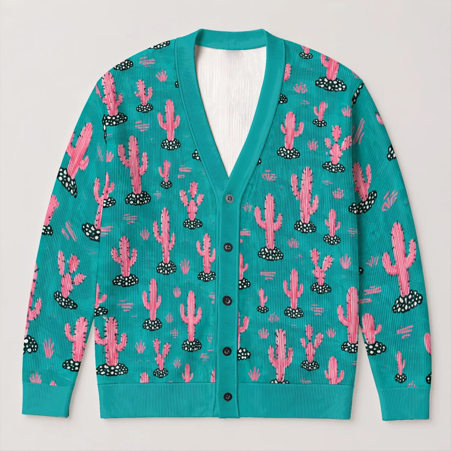 Pink Cactus Desert Motifs for Casual Vacation Layering and Everyday Style for Women All-over Print Knitted Cardigan - 1