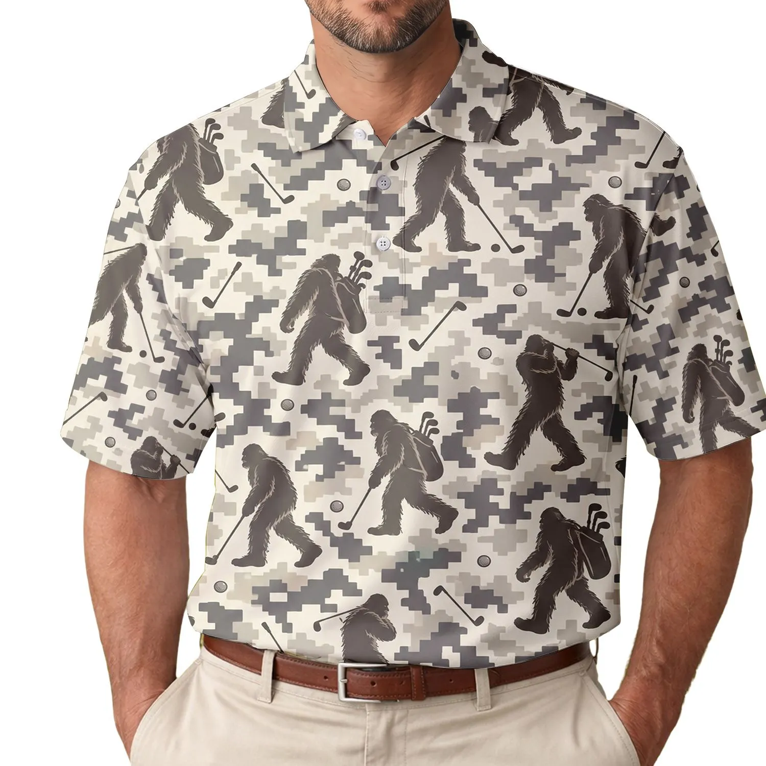 Bigfoot Golfing Camo for Weekend Fairway Adventures and Outdoor Style for Men and Women Men's Polo Shirt - 1