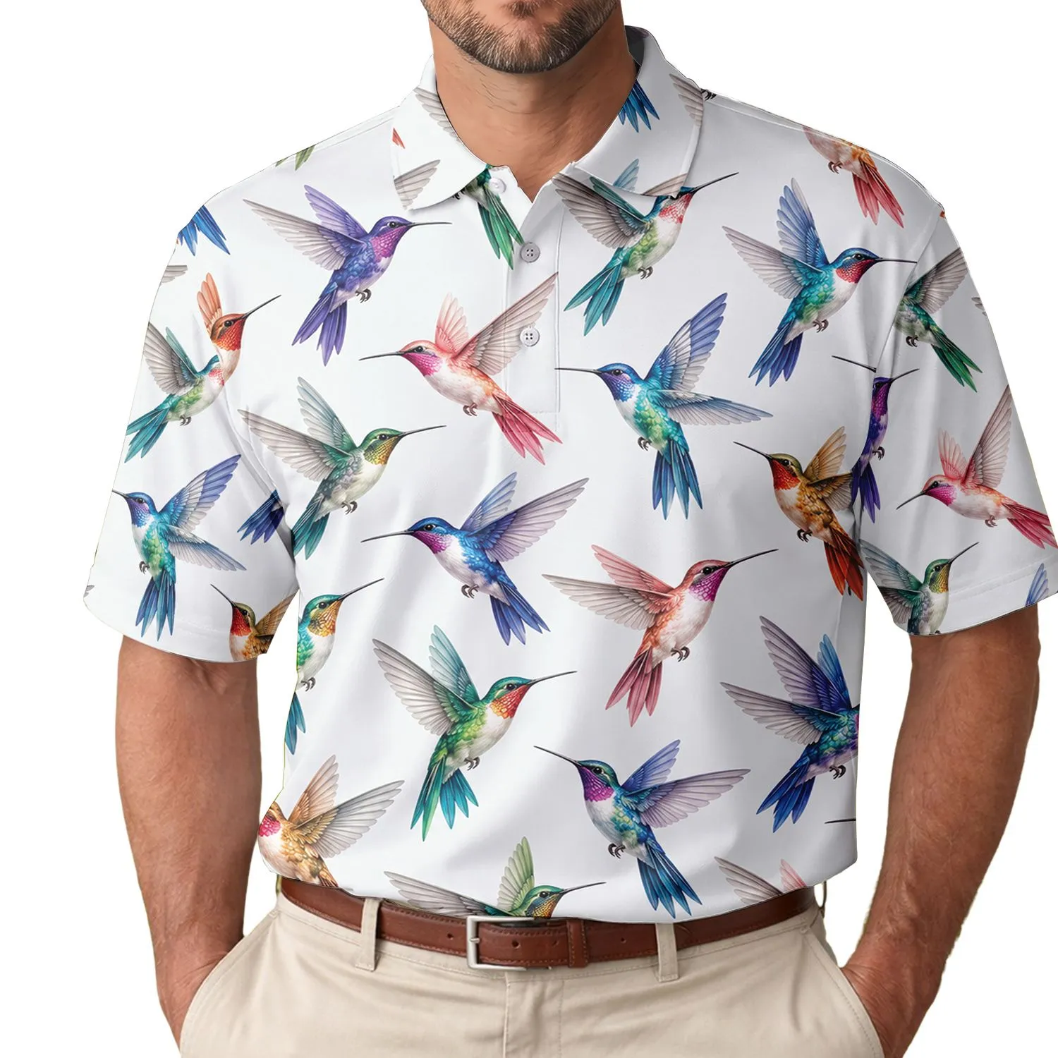 Colorful Hummingbird Motifs for Garden Days, Golf Rounds and Summer Nature Lovers Men's Polo Shirt - 1