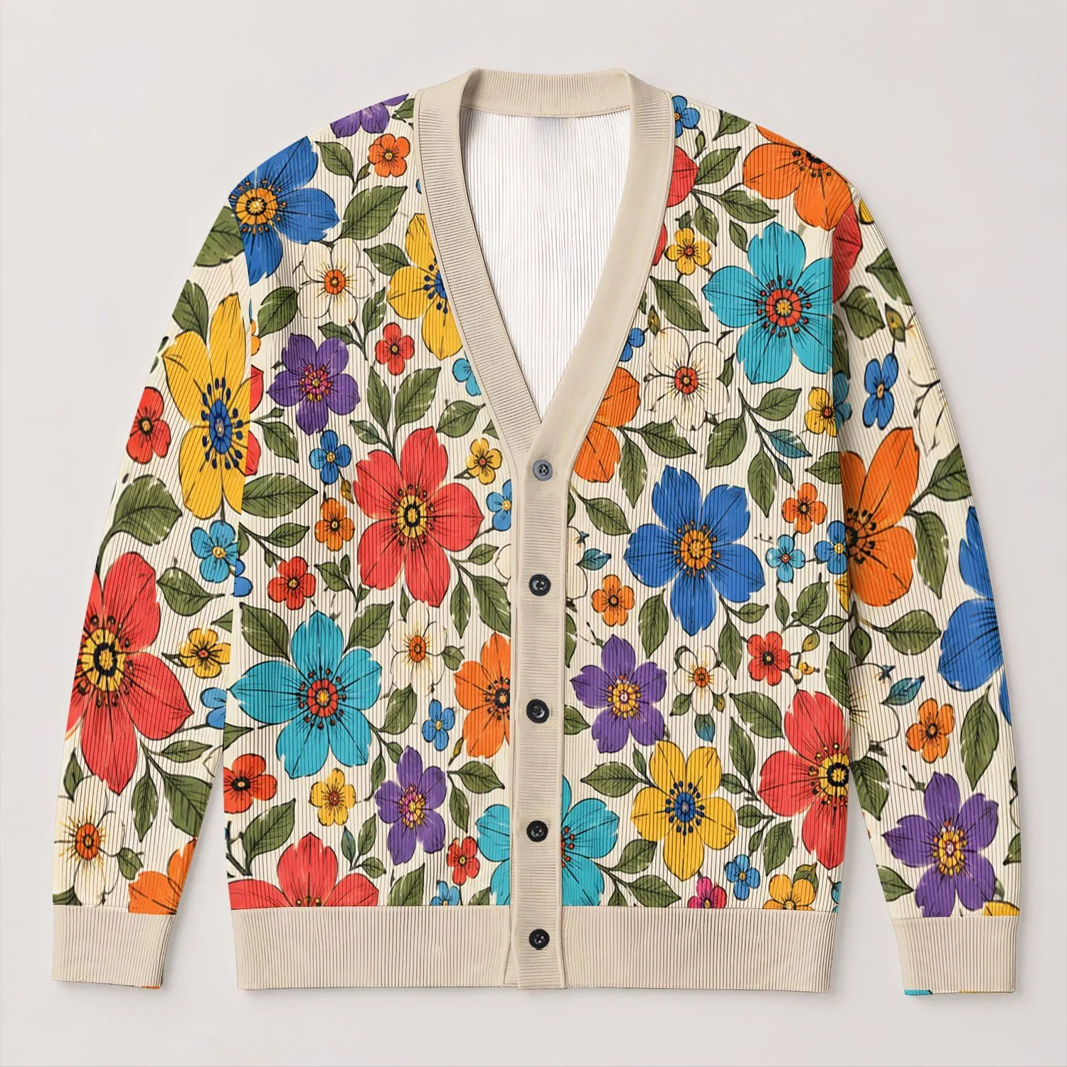 Colorful Garden Flowers For Everyday Layering, Weekend Outings, And Women’s Style All-over Print Knitted Cardigan - 1