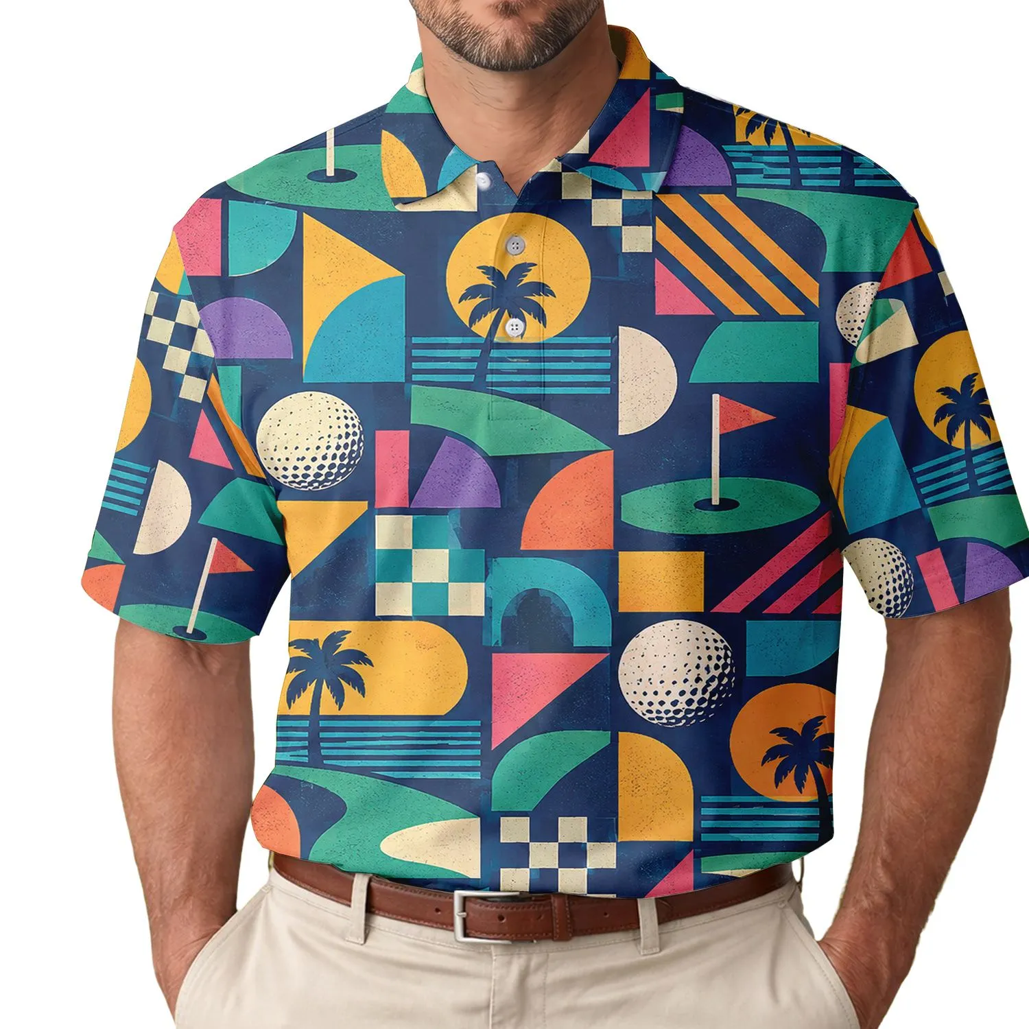 Retro Geometric Golf Style for Weekend Fairways and Resort Outings for Men and Travelers Men's Polo Shirt - 1