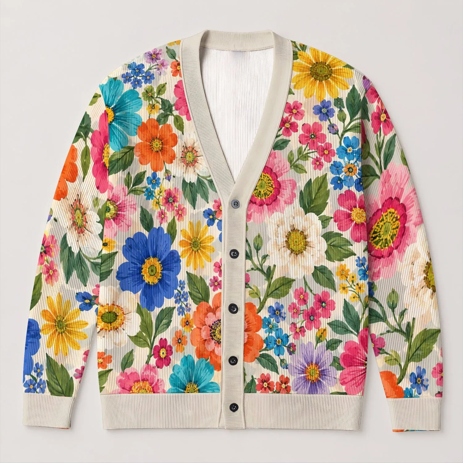 Colorful Wildflower Bloom Arrangement For Everyday Layering And Casual Style Women All-over Print Knitted Cardigan - 1