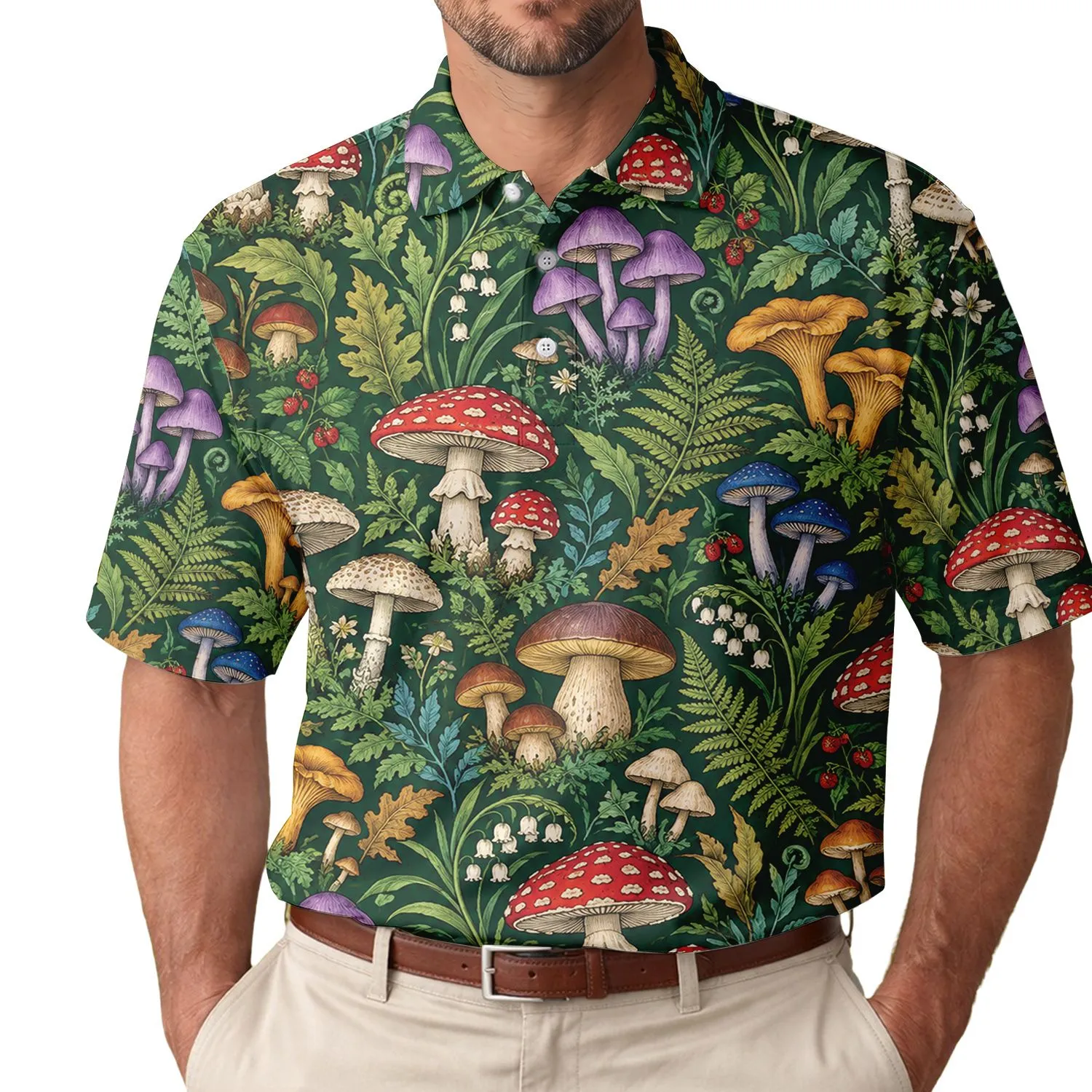 Colorful Mushroom Forest for Golf Days and Outdoor Leisure, Nature-Loving Women Men's Polo Shirt - 1