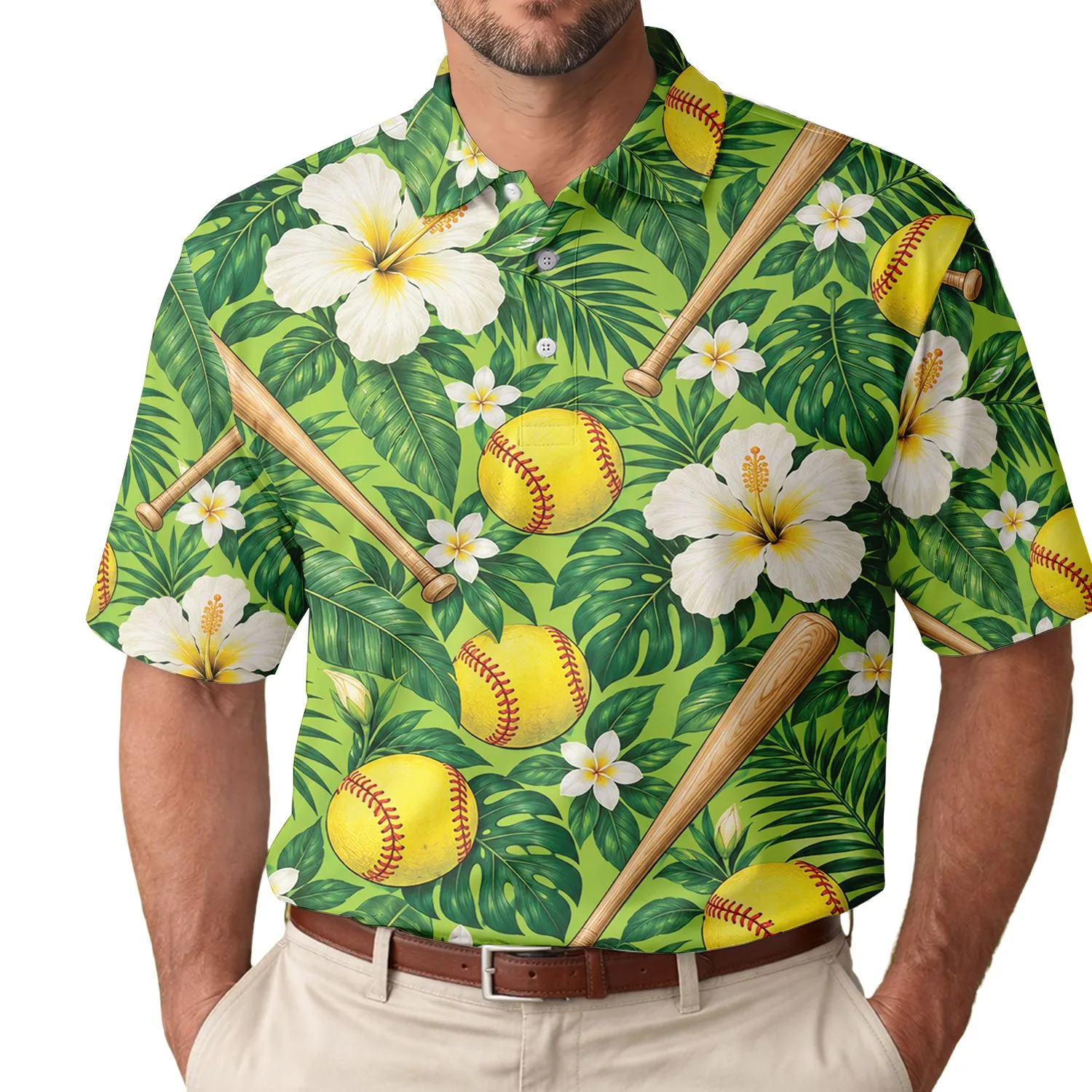 Tropical Softball Floral Style for Summer Golf Days and Team Spirit Gifts for Women Men's Polo Shirt - 1
