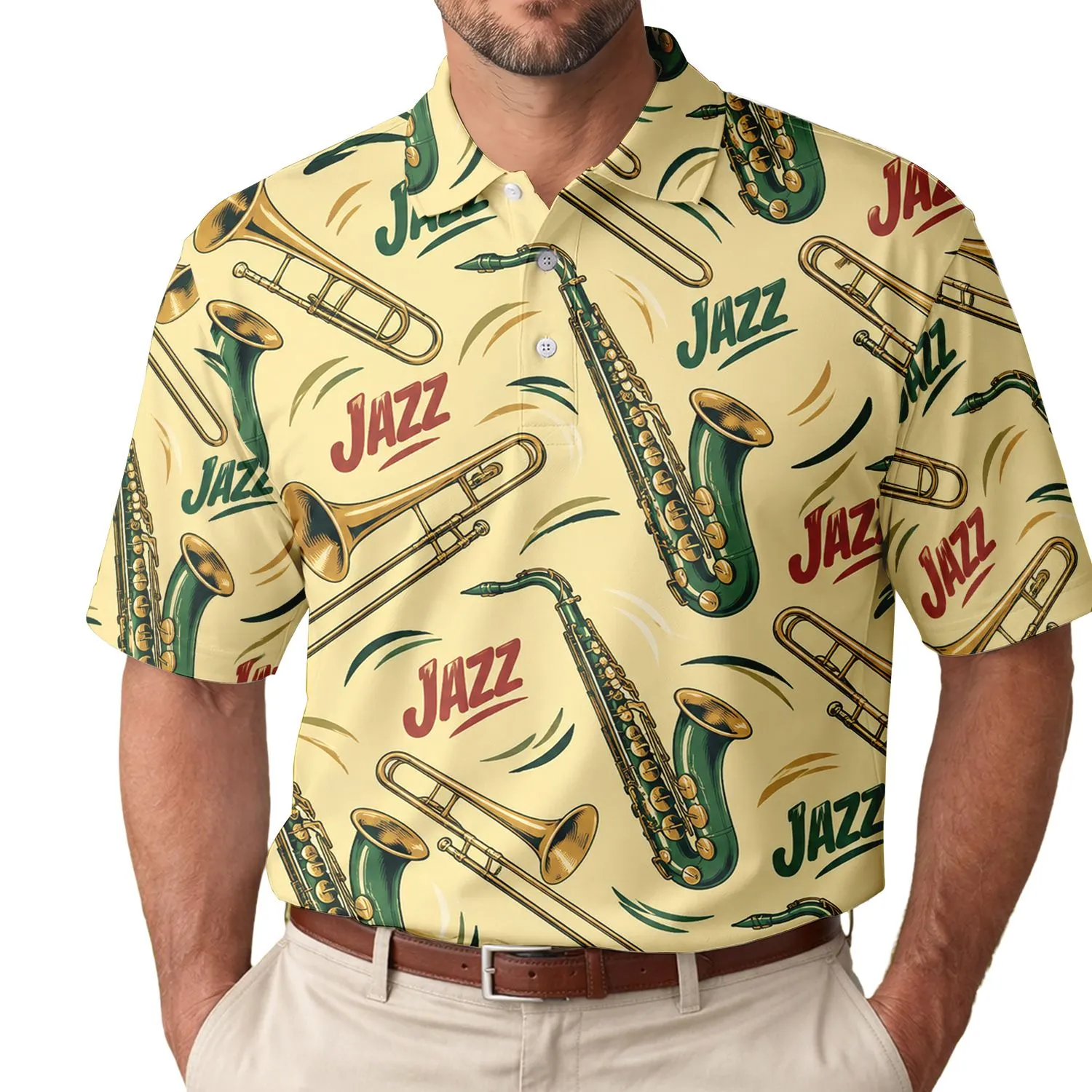 Jazz Saxophone Rhythm for Golf Outings and Band Teacher Gifts for Music-Loving Women Men's Polo Shirt - 1