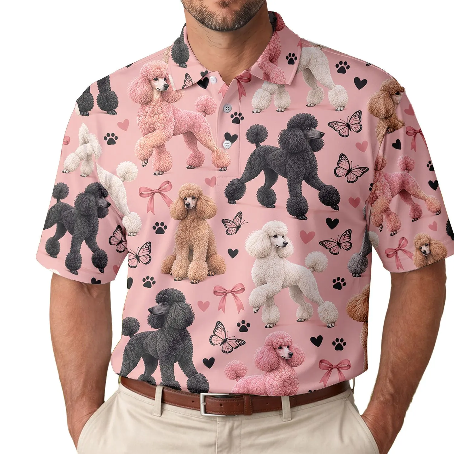 Pink Poodle Golf Style for Pet Lovers, Women’s Summer Country Club Weekend Outfit Men's Polo Shirt - 1
