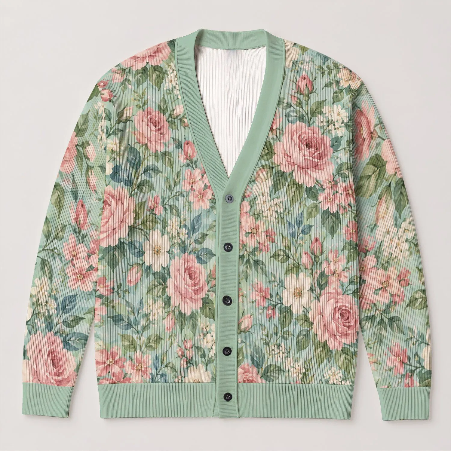 Vintage Rose Garden Blooms For Everyday Layering In Soft Pastel Colors For Women All-over Print Knitted Cardigan - 1