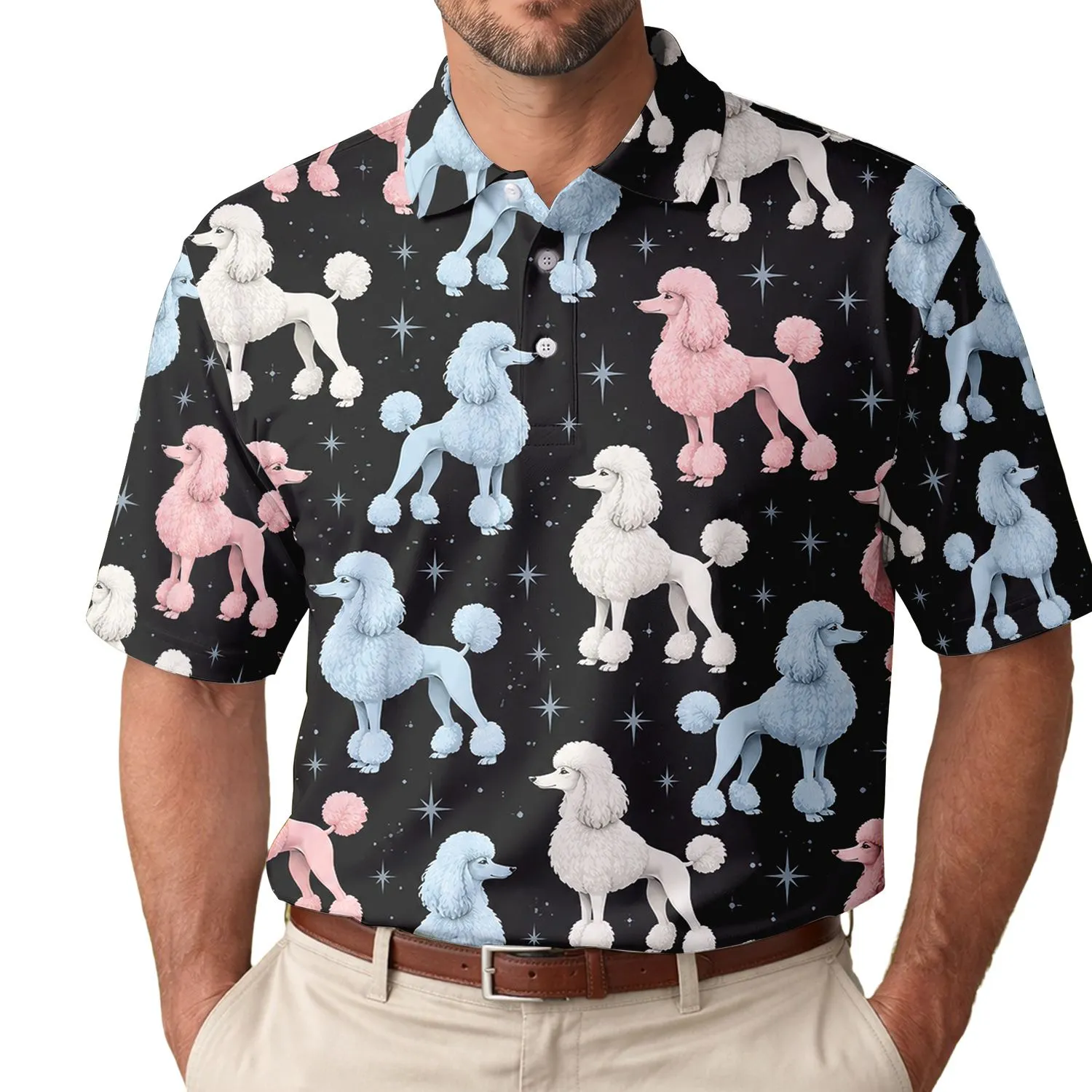 Pastel Poodle Dogs for Golf Days and Summer Outings, Women's Canine Lover Gift Idea Men's Polo Shirt - 1