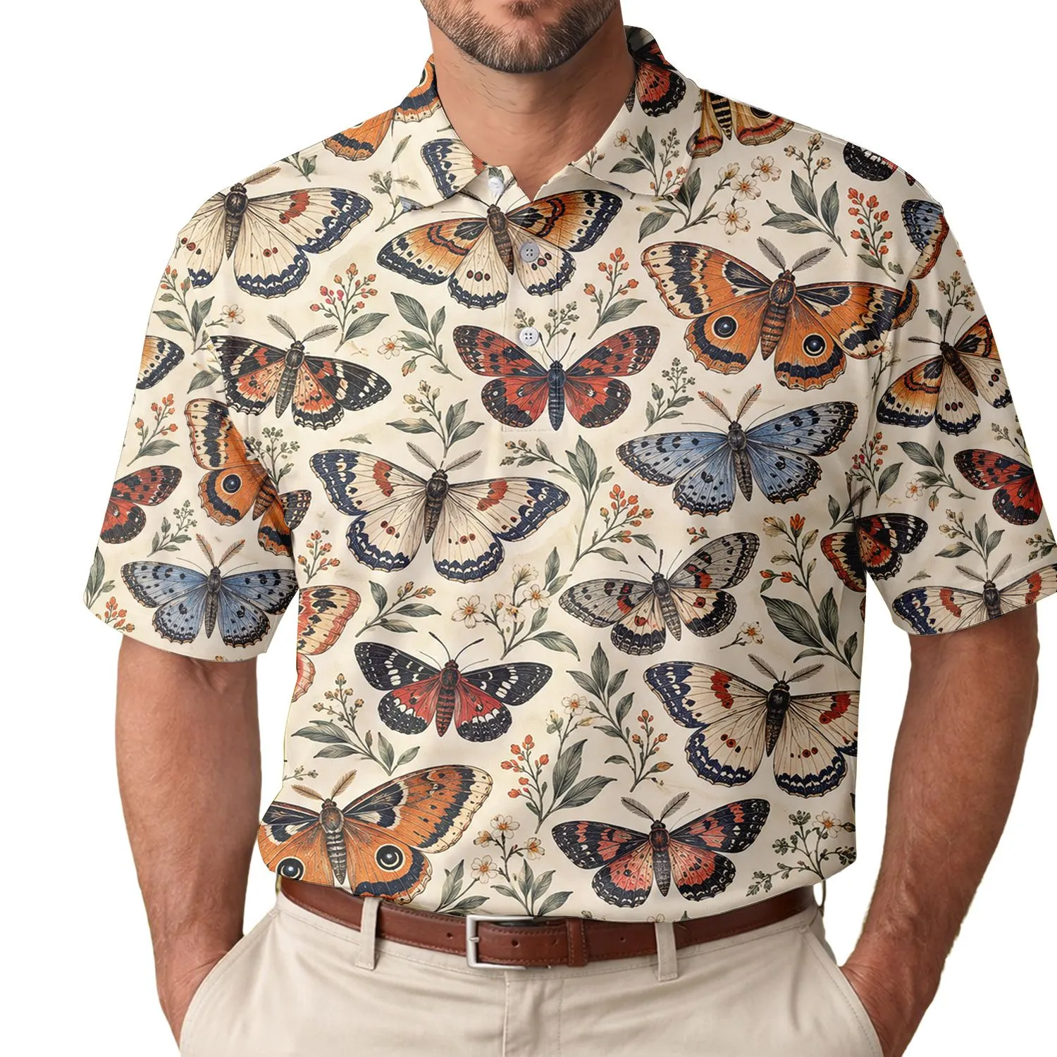 Vintage Moth Garden Motifs for Golf Days, Resort Weekends, and Nature-Loving Women Men's Polo Shirt - 1