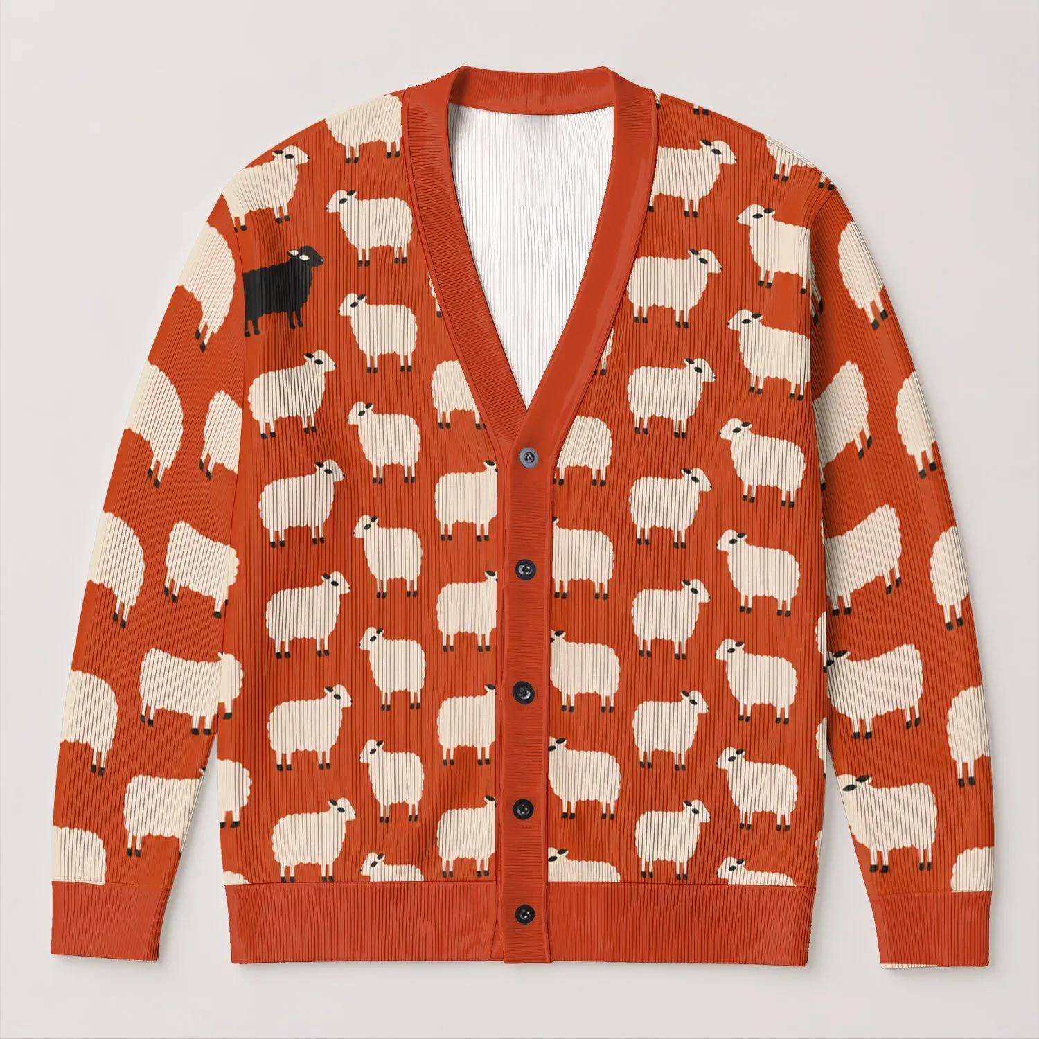 Ivory Sheep Motif For Cozy Country Weekends And Relaxed Everyday Layering Apparel All-over Print Knitted Cardigan - 1