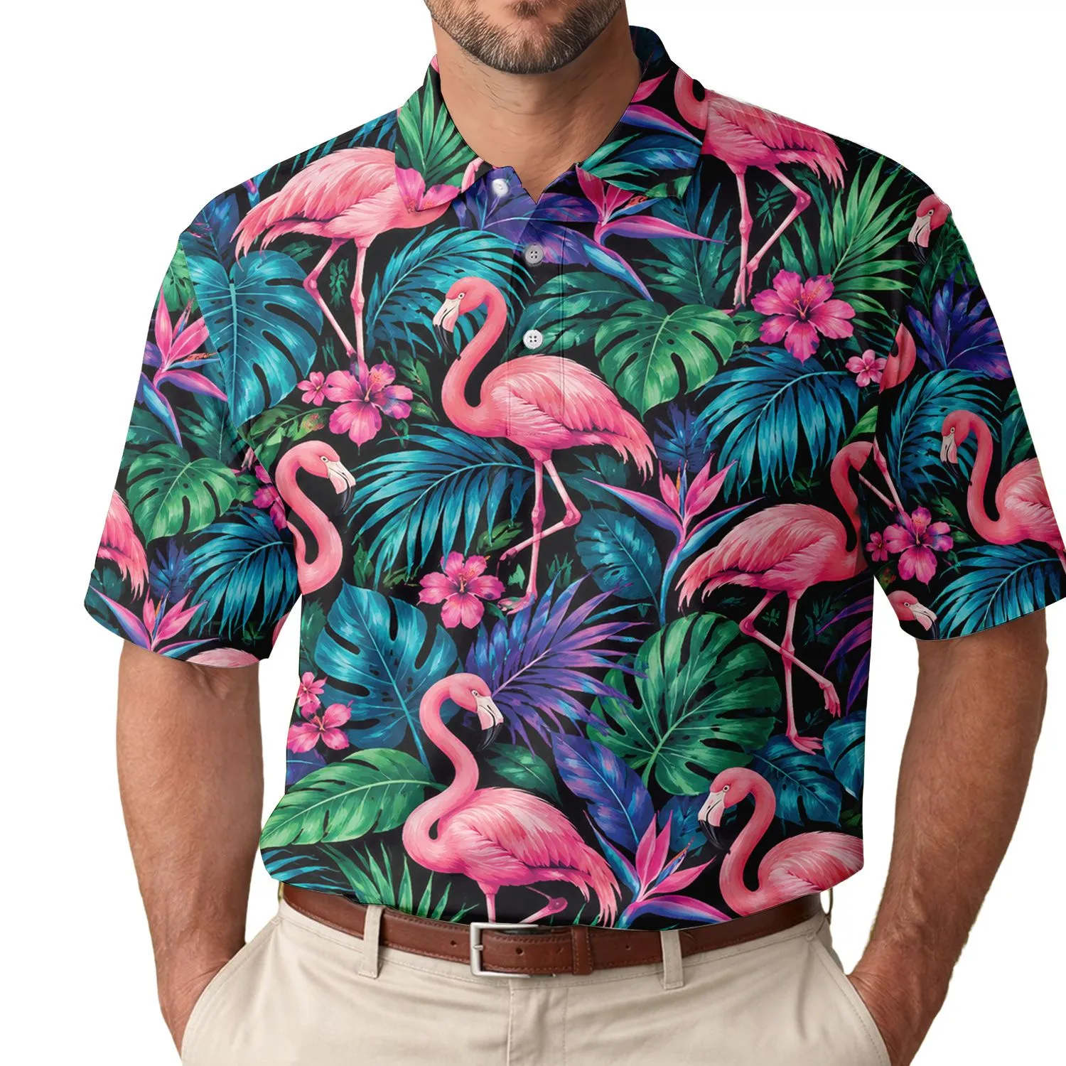 Neon Flamingo Tropical Golf Style for Resort Days and Women’s Summer Resort Getaways Men's Polo Shirt - 1