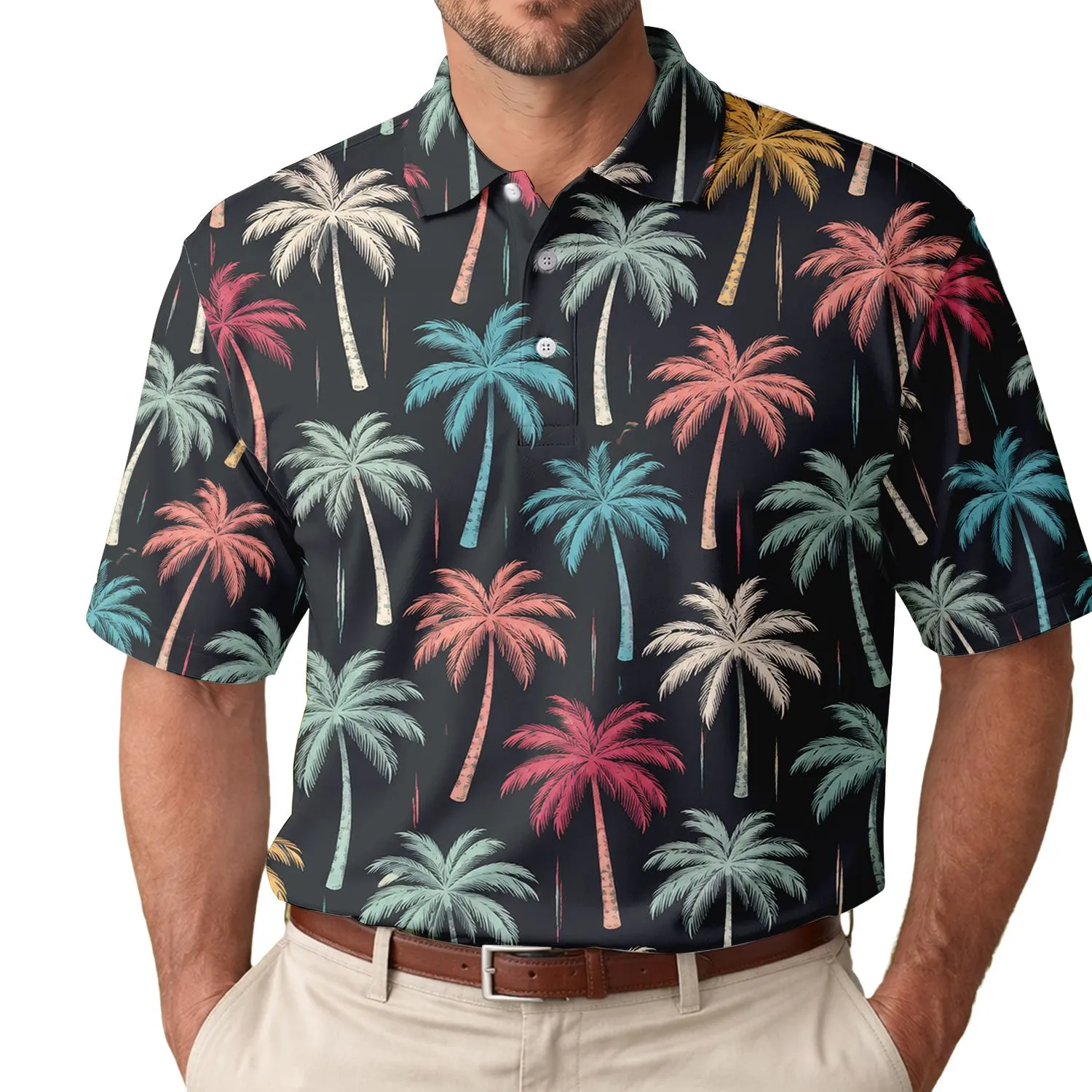 Colorful Tropical Palm Trees for Beach Vacations and Relaxed Island Summer Days Away Men's Polo Shirt - 1