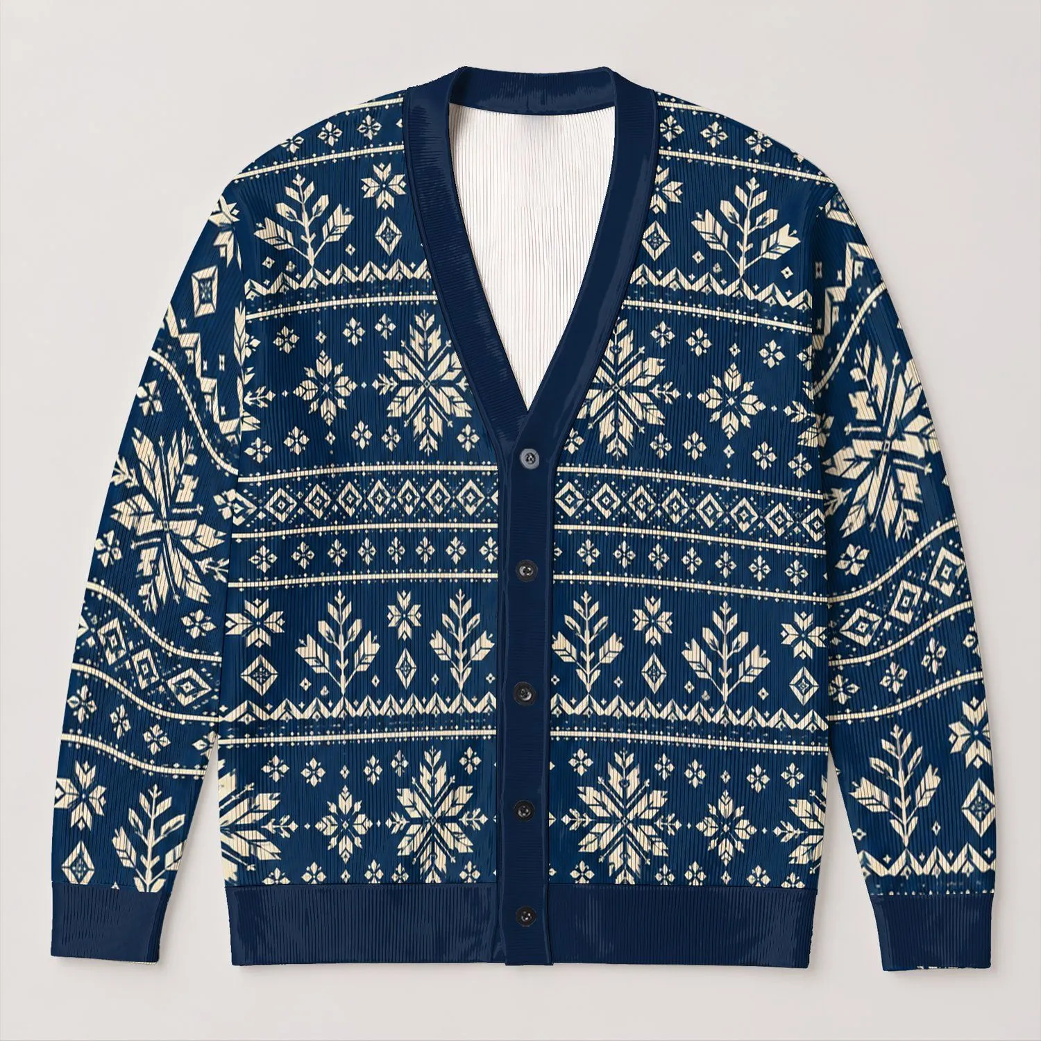 Nordic Snowflake Motifs for Cozy Winter Layering and Relaxed Everyday Menswear Style All-over Print Knitted Cardigan - 1