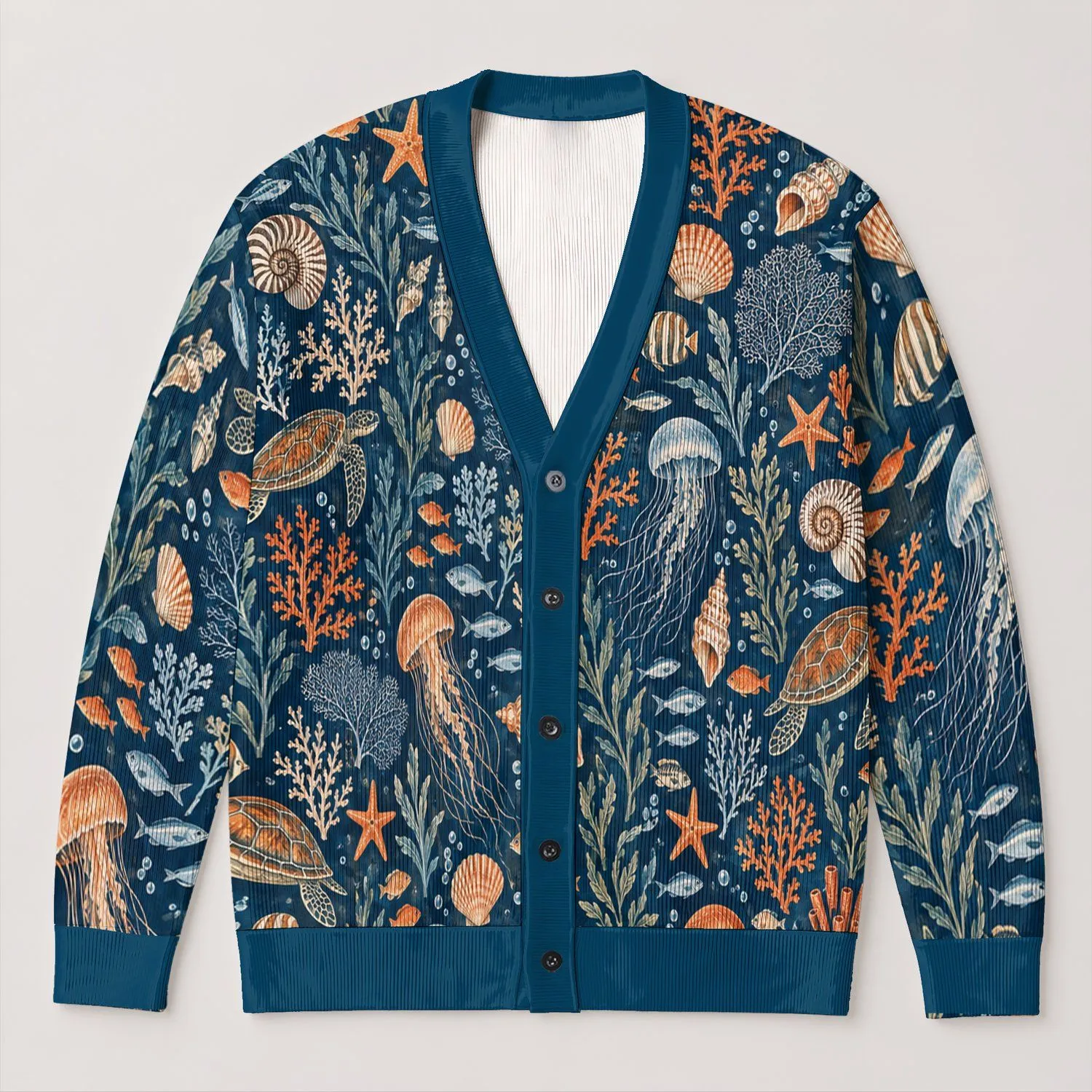 Marine Life Ocean Motifs for Relaxed Coastal Layering and Everyday Seaside Style for Men All-over Print Knitted Cardigan - 1
