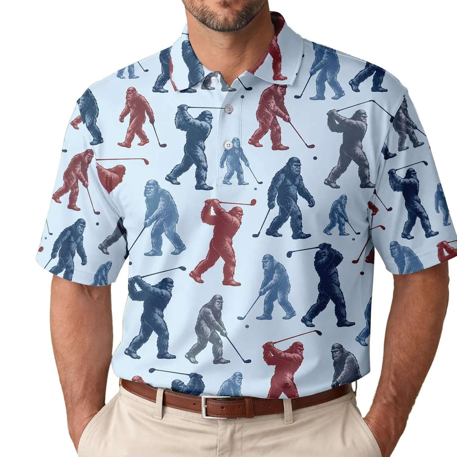Bigfoot Golf Swing Silhouettes For Outdoor Rounds And Cryptid-Loving Weekend Golfers Men's Polo Shirt - 1