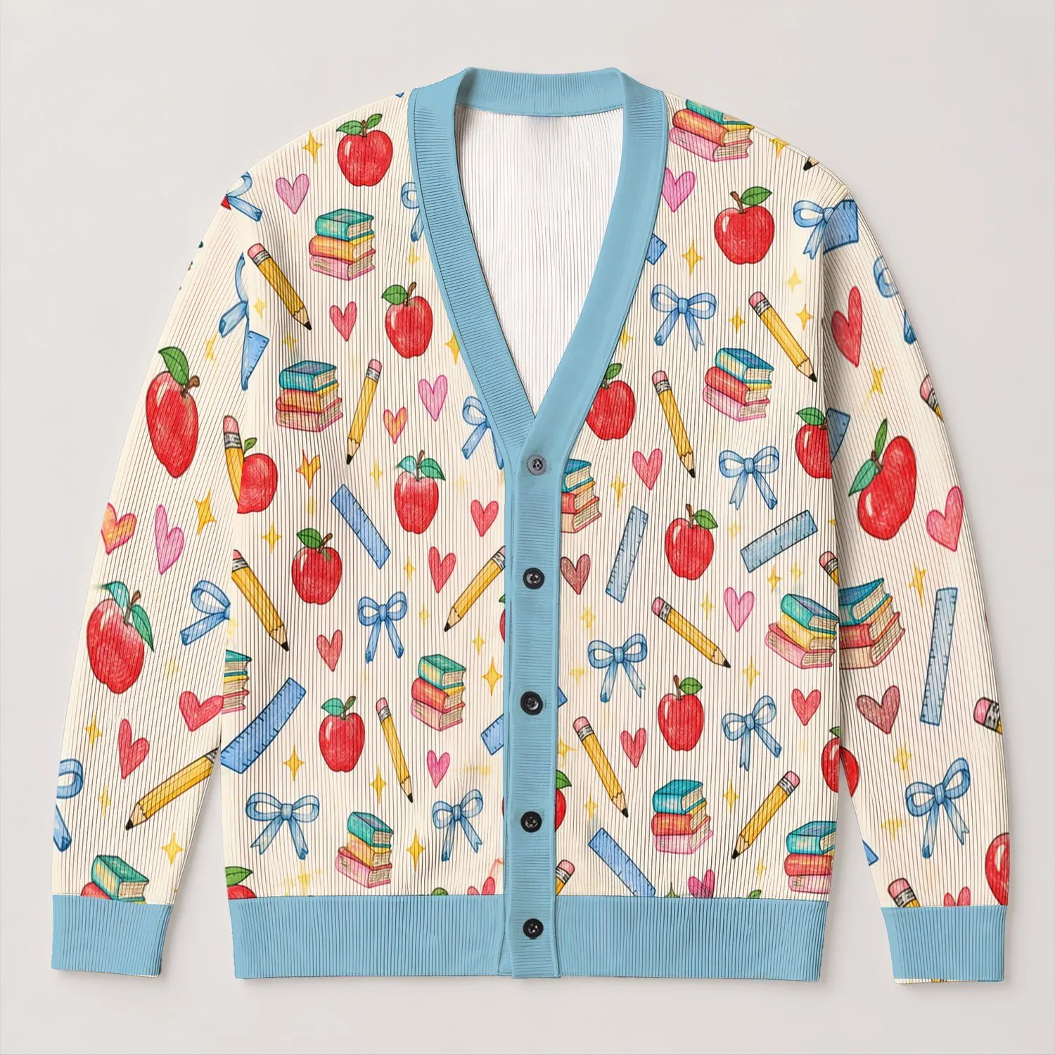 School Supplies for Cheerful Everyday Study Style, Youthful Classroom Appeal All-over Print Knitted Cardigan - 1