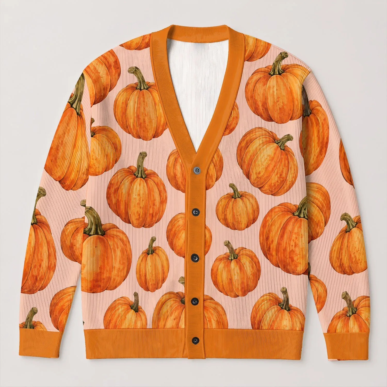 Hand Painted Pumpkin Harvest Motifs for Cozy Autumn Layering and Halloween Gatherings All-over Print Knitted Cardigan - 1