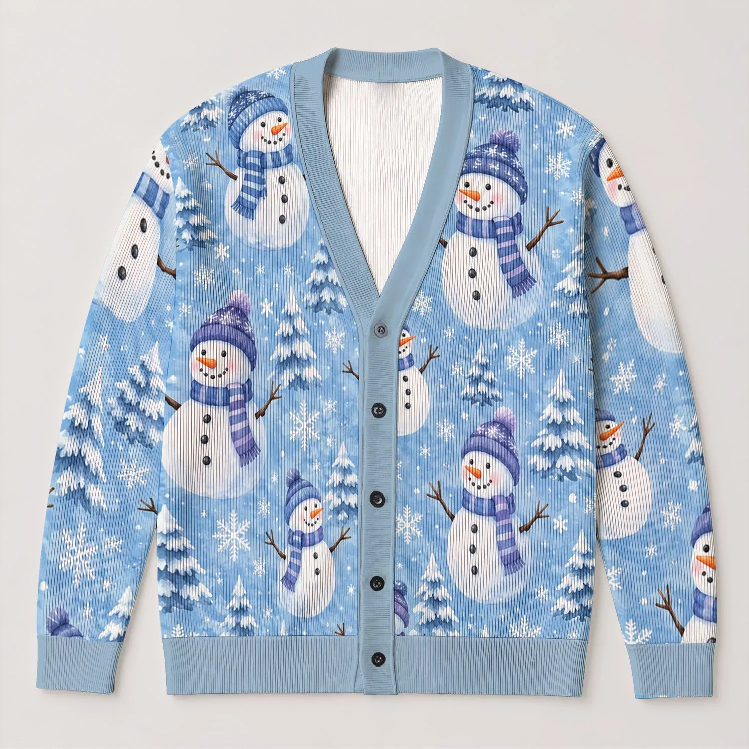 Cute Snowman Holiday Winter Wear For Women, Cozy Christmas Family Gathering Gift All-over Print Knitted Cardigan - 1