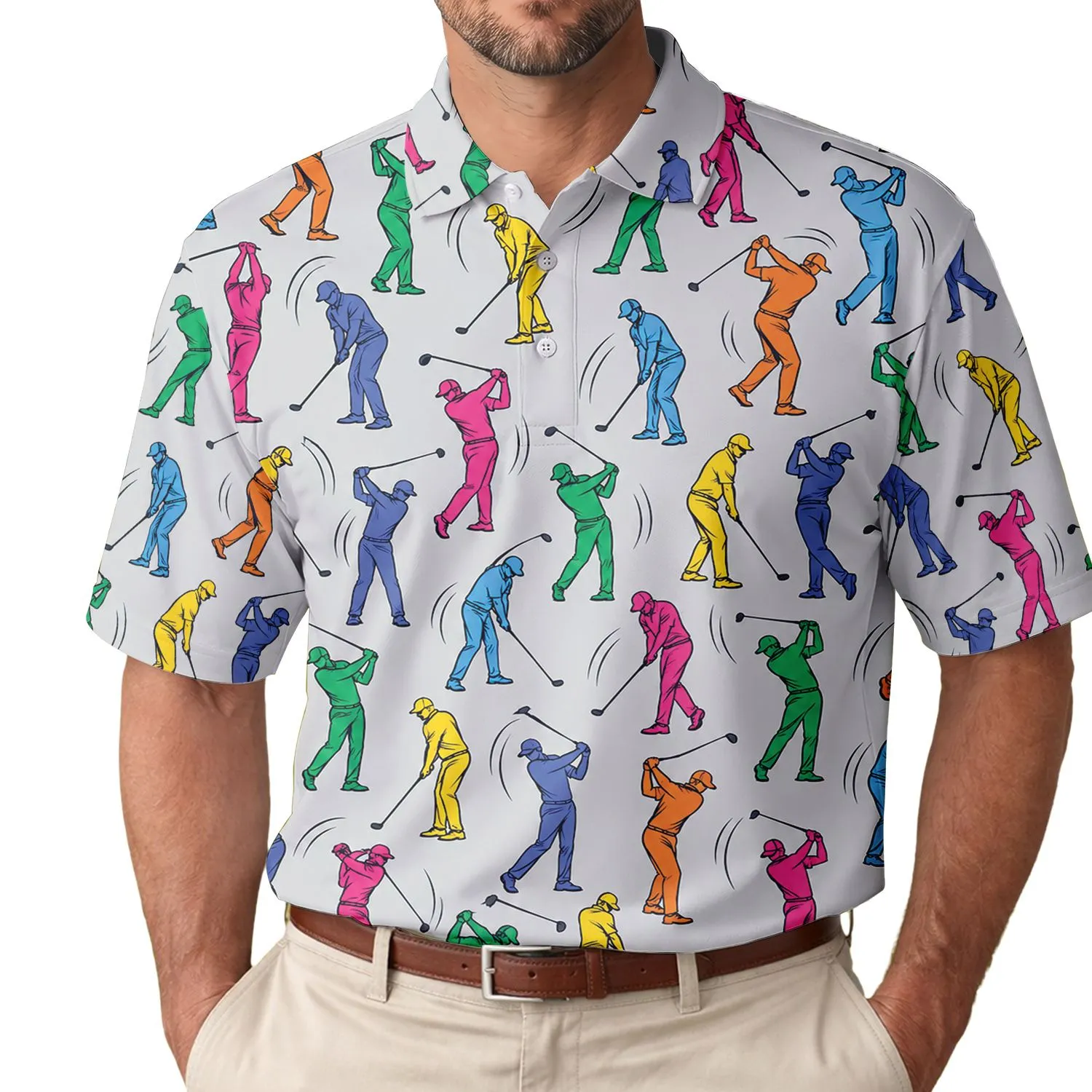 Colorful Golf Swing Silhouettes for Weekend Fairways and Sporty Summer Style Lovers Men's Polo Shirt - 1